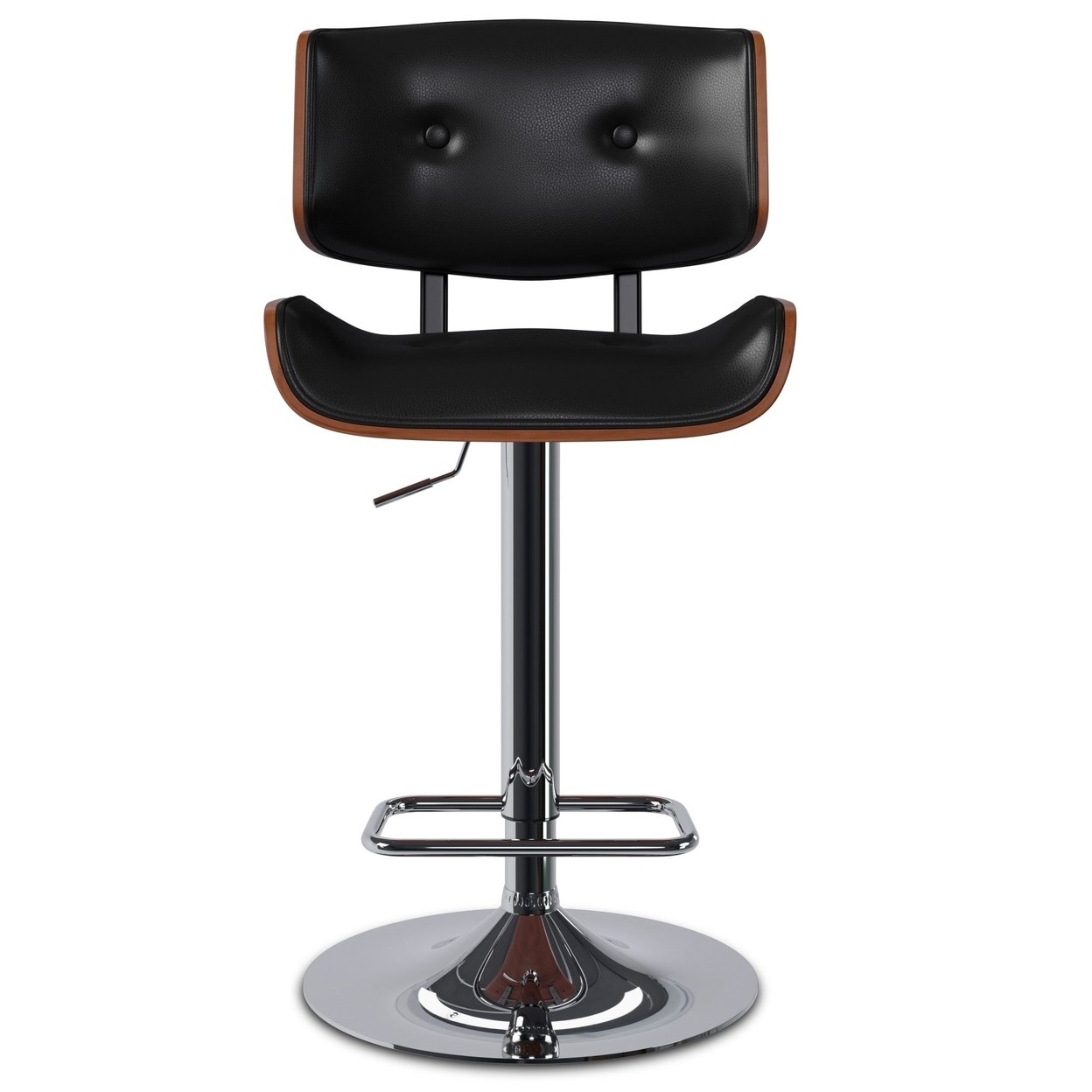 Holland Adjustable Bar Stool Faux Leather Swivel Mid-Century Design Wood Back