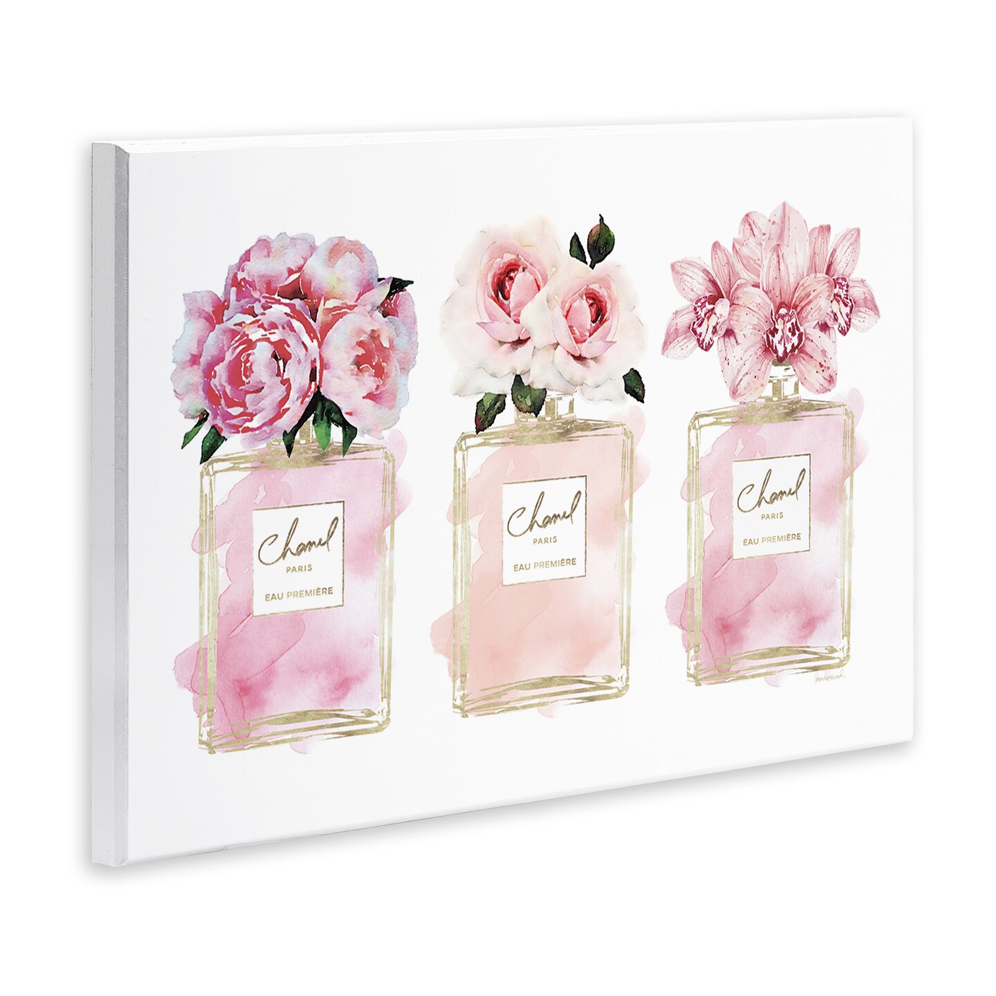 Stupell Industries Pink Flowers & Perfumes Glam Fashion Wall Plaque Art