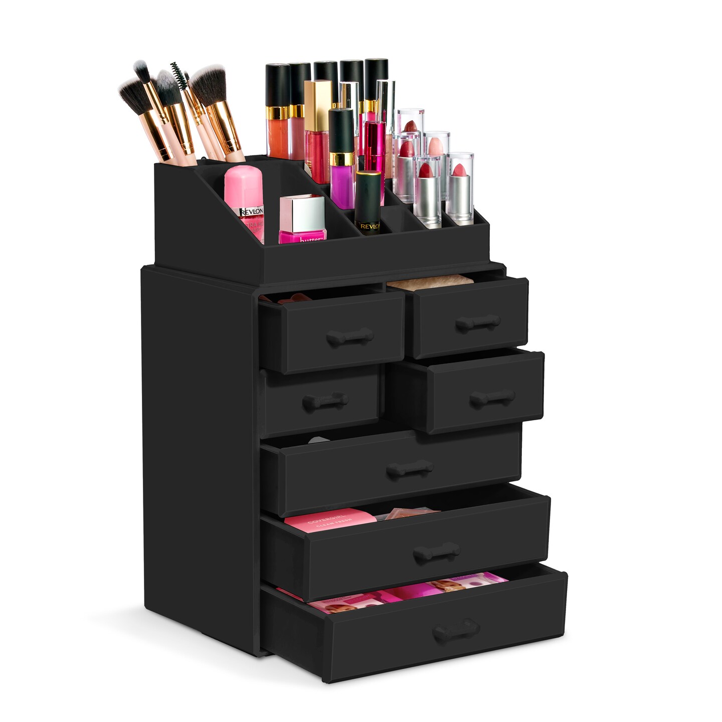 Sorbus Makeup Organizer, Brush Holder and Make Up Storage Drawers - Acrylic Makeup Case with 3 Large, 4 Small Drawers, & 1 Tray