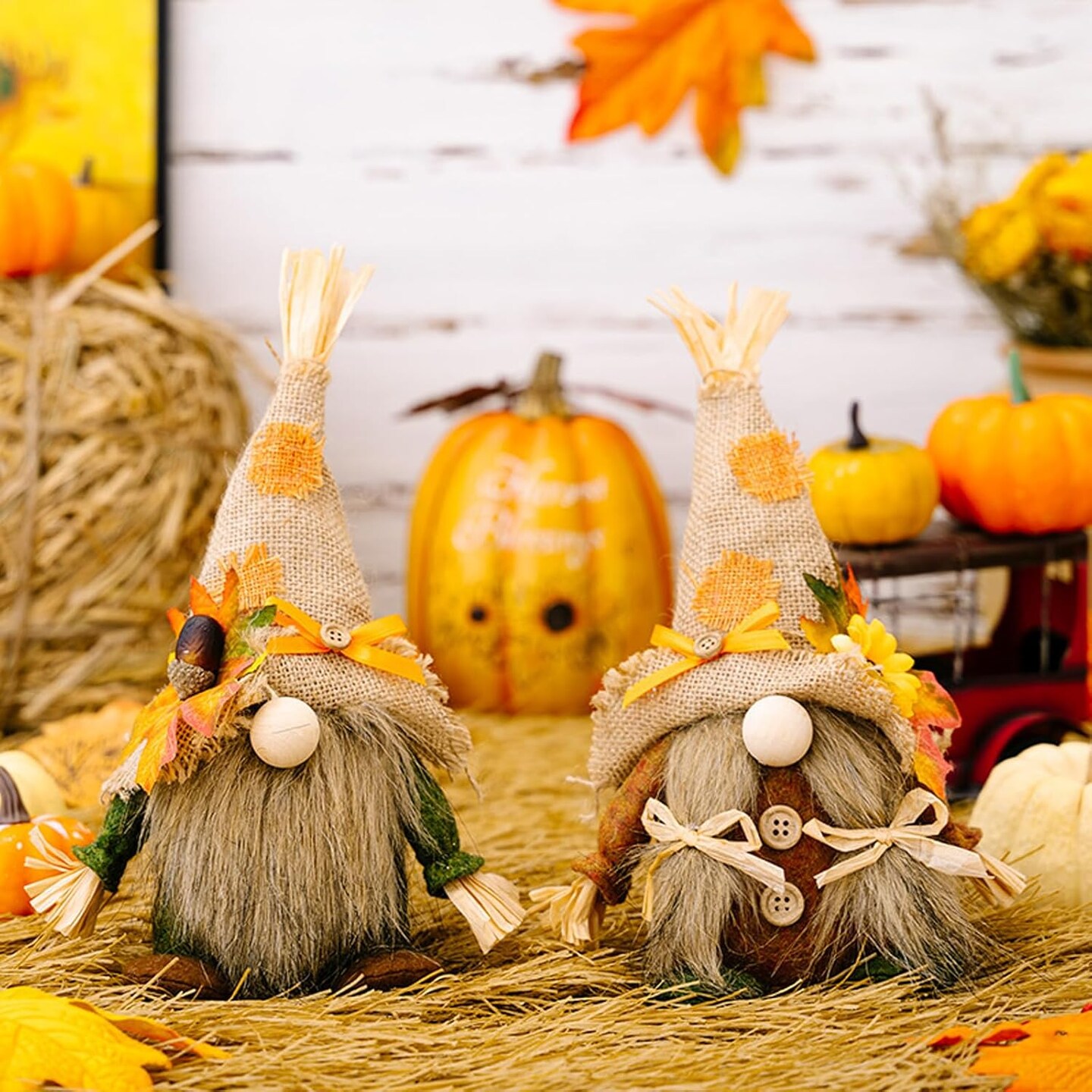 2 Pieces Thanksgiving Gnomes Plush Decor, Fall Kitchen Chef Gnomes with Pumpkin Maple Leaf Farmhouse Scandinavian Swedish Tomte Gnomes Fall Thanksgiving Home Decor Gifts for Table Tiered Tray