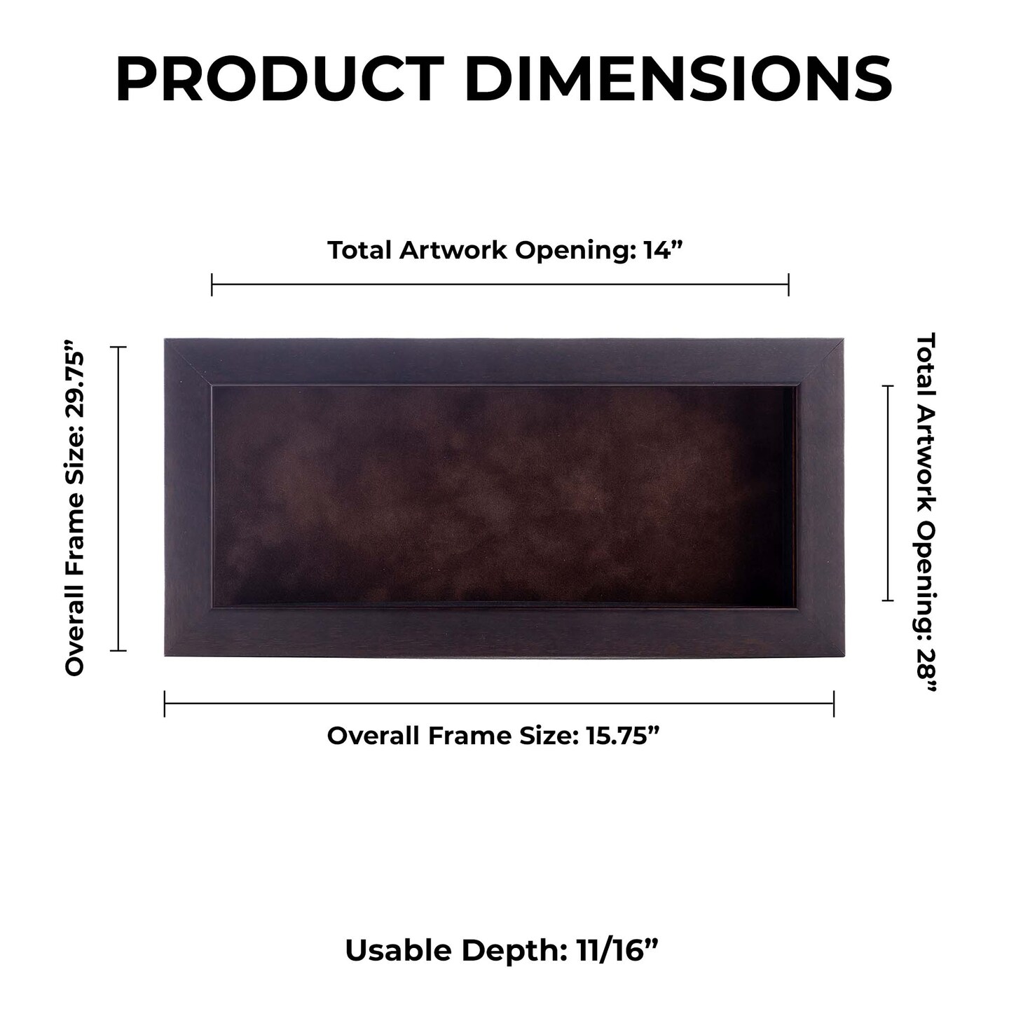 Rich Dark Brown Wood Shadow Box Frame with Acrylic Front - Brown Suede Backing, 30 Sizes