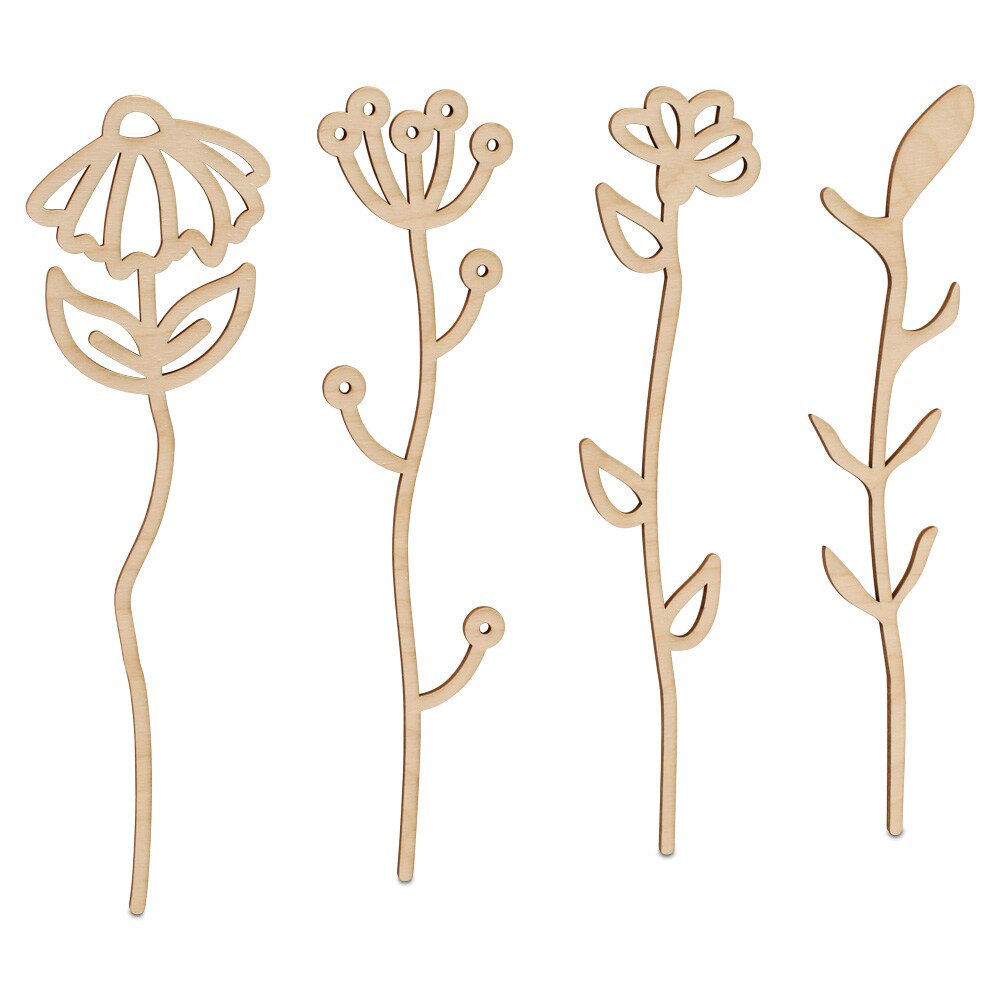 Wildflower Cutouts Sets of 4 Nursery Flower Wall Decor | Woodpeckers