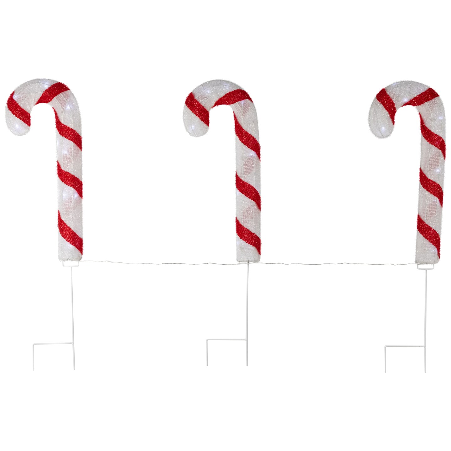 Northlight Lighted Candy Cane Christmas Pathway Lawn Stakes - 20&#x22; - Set of 3