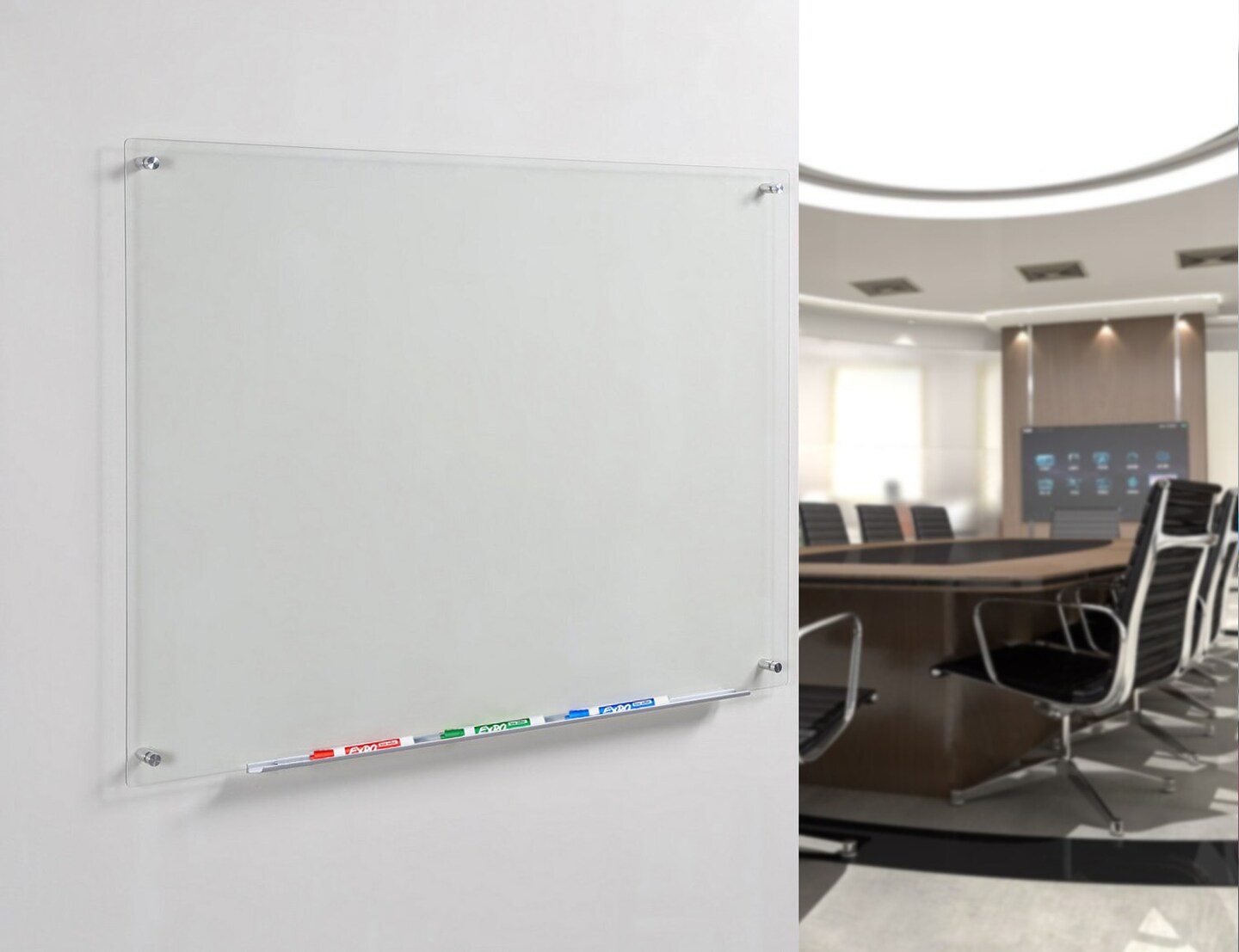 Audio-Visual Direct Clear Glass Dry-Erase Board Set - Includes Hardware & Marker Tray
