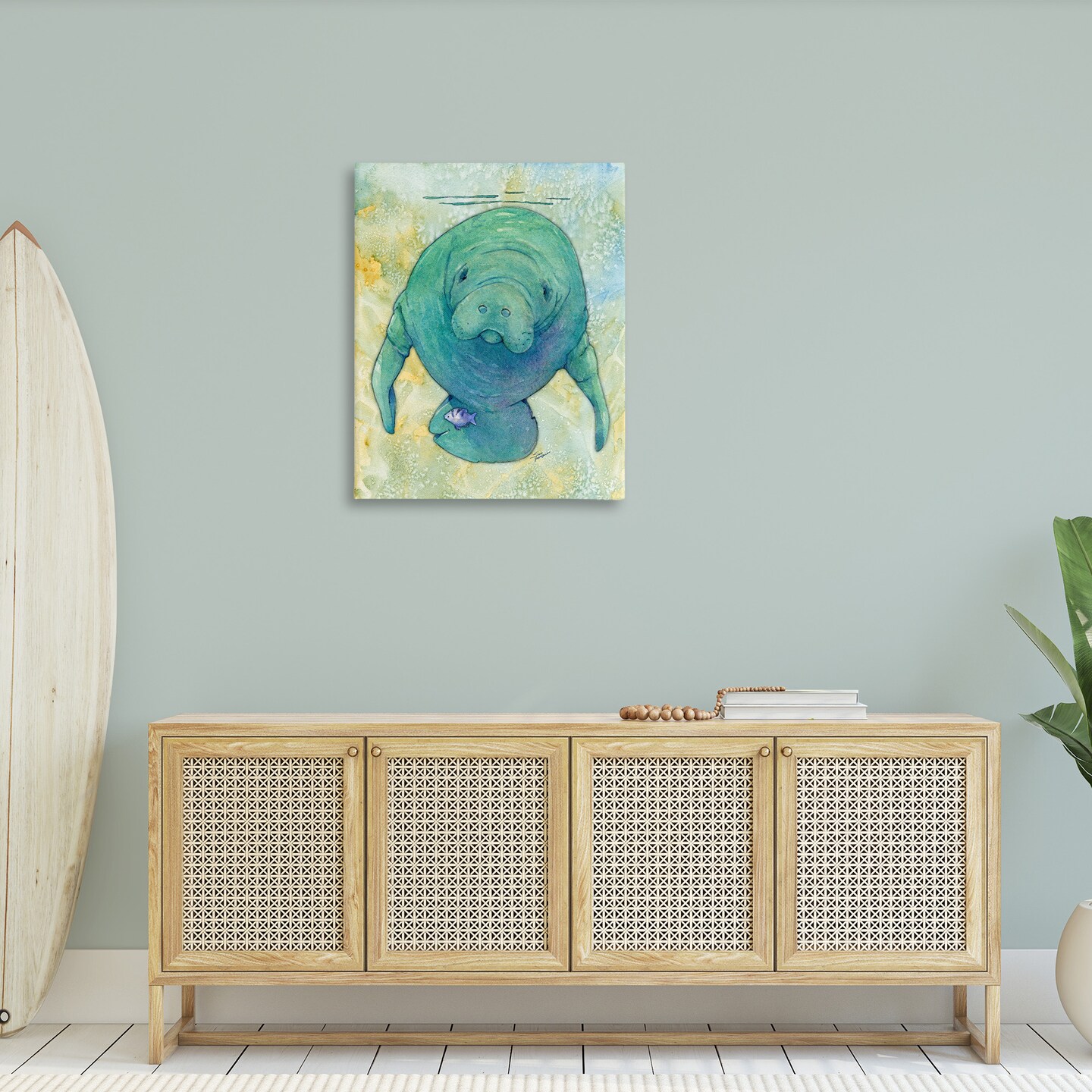 Stupell Industries Green Manatee Underwater Canvas Wall Art