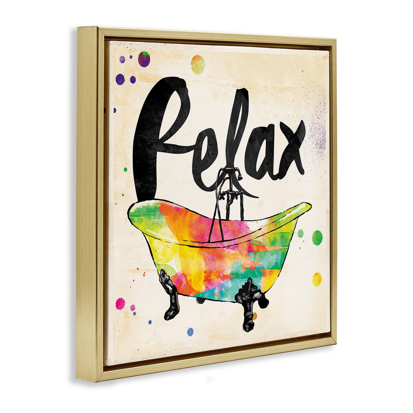 Stupell Industries Relax Rainbow Colors Icon Bath Framed Floater Canvas Wall Art