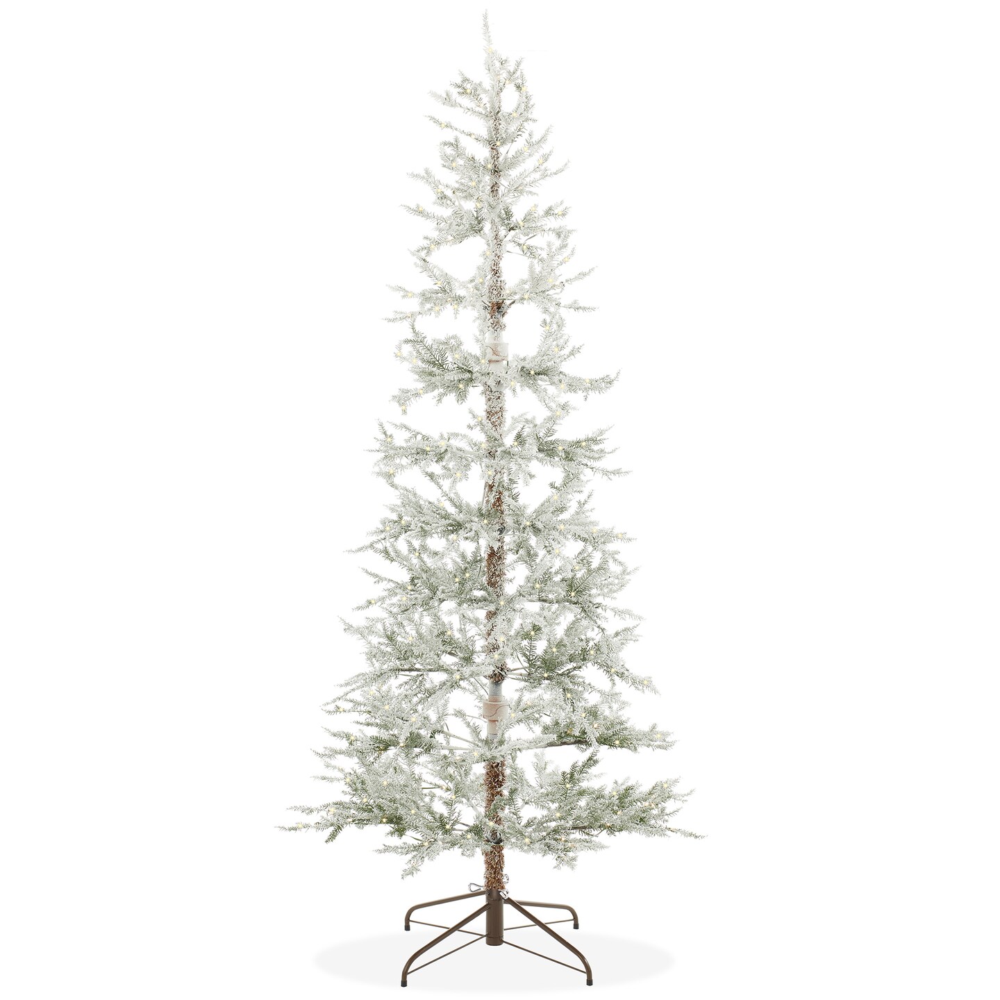 Casafield Pre-Lit Sparse Flocked Pine Artificial Holiday Christmas Tree with Sturdy Metal Stand