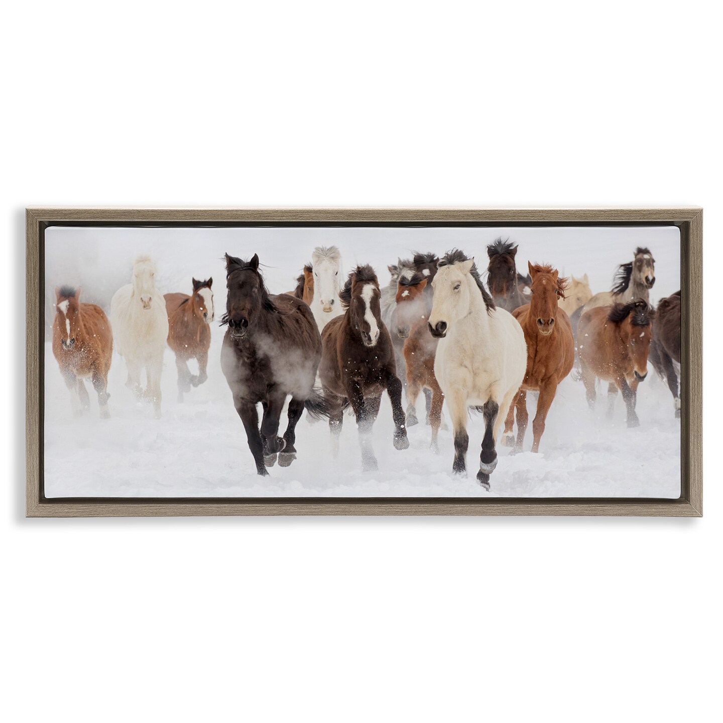 Stupell Industries Wild Horses Herd Foggy Winter Framed Floater Canvas Wall Art