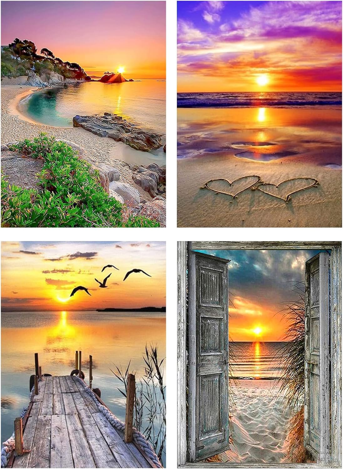 4 Pack Diamond Painting Kits for Adults Beginners,DIY 5D Beach Landscape Diamond Art Kits,Round Full Drill Seaside Sunset Scenery Gem Art Kit,Home Wall Decor 9.8 x 13.8 inches