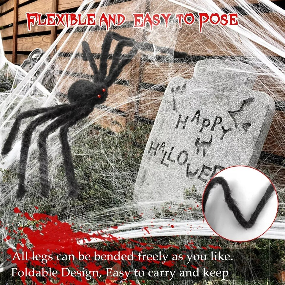 2PACK 1FT+3FT Large Spider Halloween Party Yard Wall Door Roof Decor Scary Props