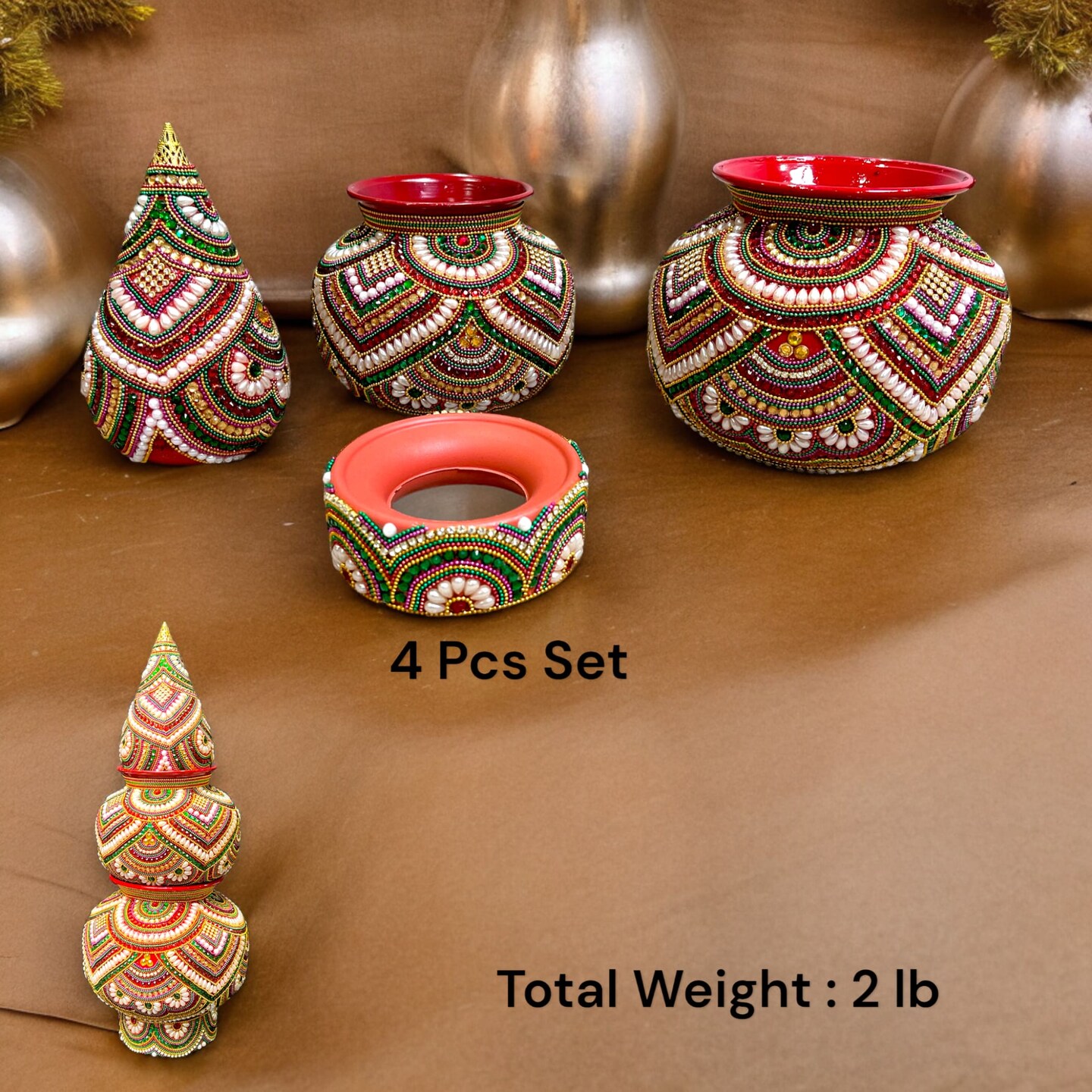 Decorative Kalash for Pooja Handmade Mild Steel Puja Kalash Wedding Decor Grah Pravesh Temple Home Mandir Decor - Festival Housewarming Gift Lota for Navratri Karvachauth Diwali