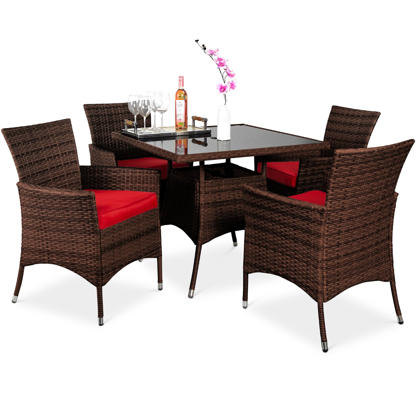 Best Choice Products 5-Piece Indoor Outdoor Wicker Patio Dining Table Furniture Set w/ Umbrella Cutout, 4 Chairs