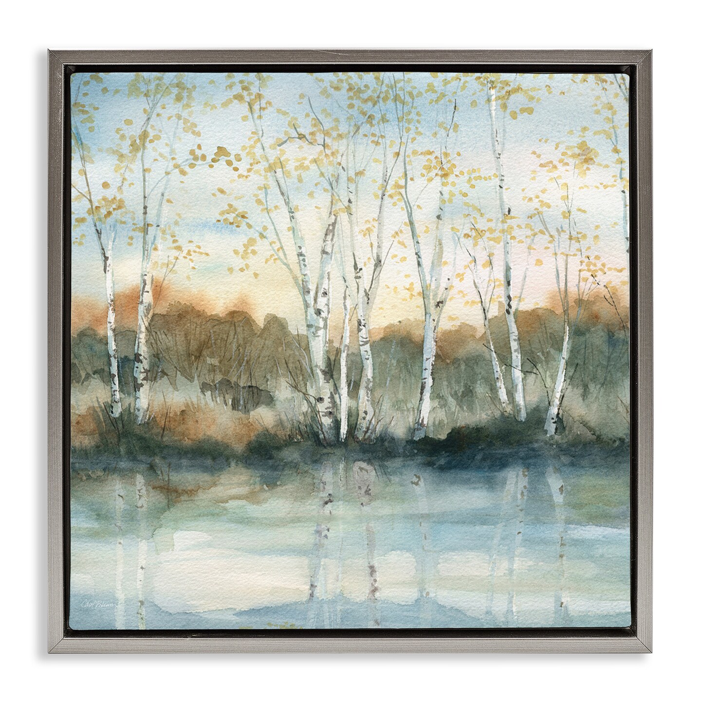 Stupell Industries Quaint Birch Tree Reflections Framed Floater Canvas Wall Art
