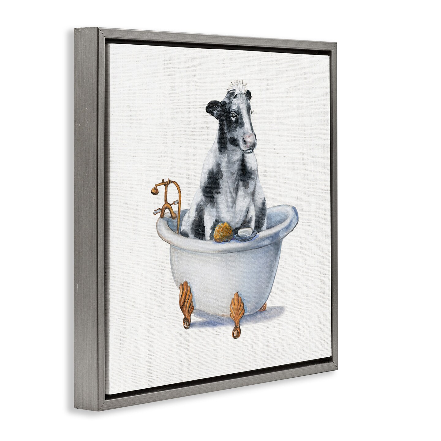 Stupell Industries Dairy Cow in Bathtub Framed Floater Canvas Wall Art