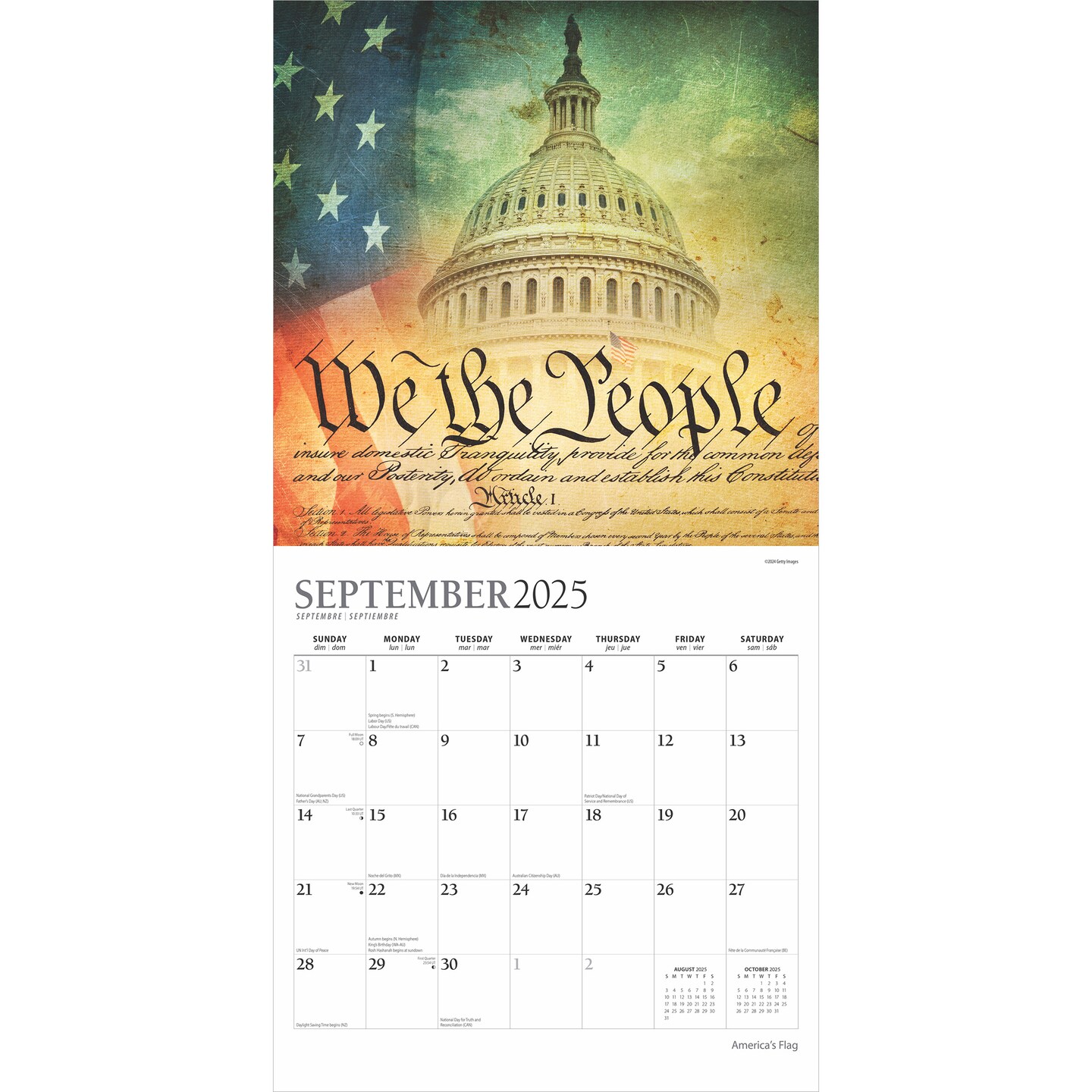 America&#x27;s Flag | 2025 12 x 24 Inch Monthly Square Wall Calendar | Foil Stamped Cover | Plato | USA United States of America