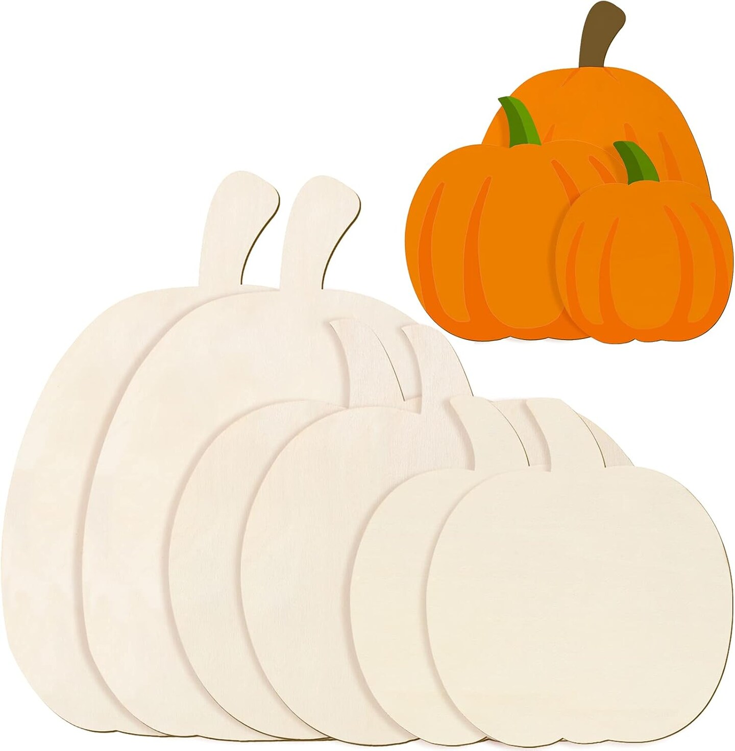 Unfinished Wooden Pumpkin Cutout in Various Styles Fall Thanksgiving Blank Pumpkin Shape Wood Craft Cutout for Handmade Halloween Harvest Party Supplies with Thanksgiving Fall Decor (6 Pieces)