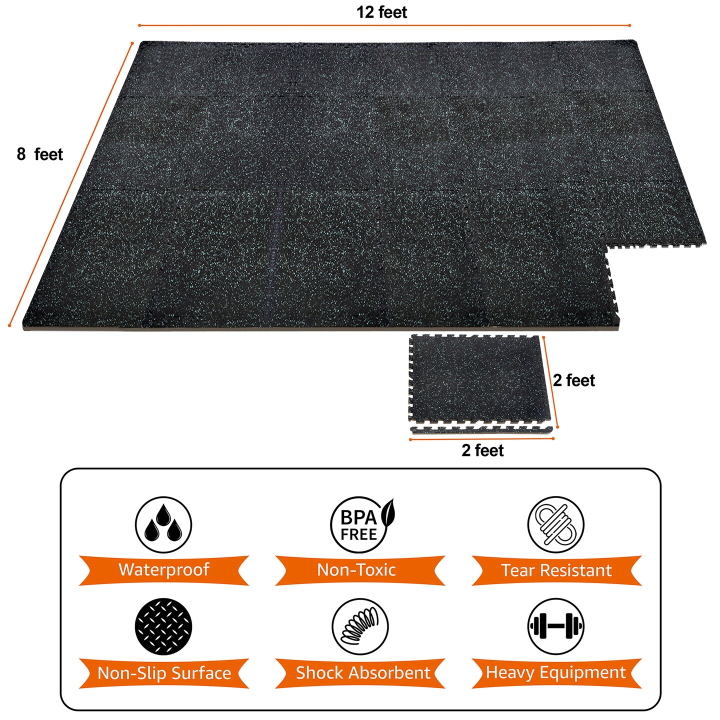 Sorbus 1/2" Thick Rubber Top High-Density EVA Foam Gym Flooring for Home Gym - 72 Sq Ft 18 Interlocking Exercise Mat Tiles