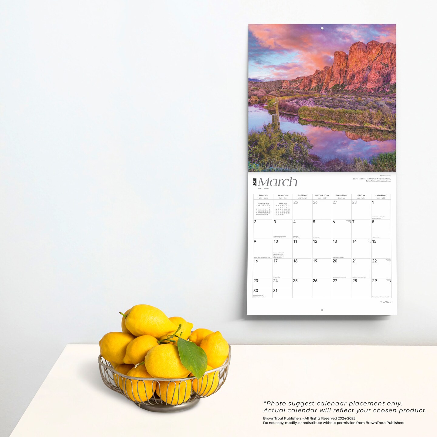 The West | 2025 12 x 24 Inch Monthly Square Wall Calendar | Plastic-Free | BrownTrout | USA United States of America Scenic Nature