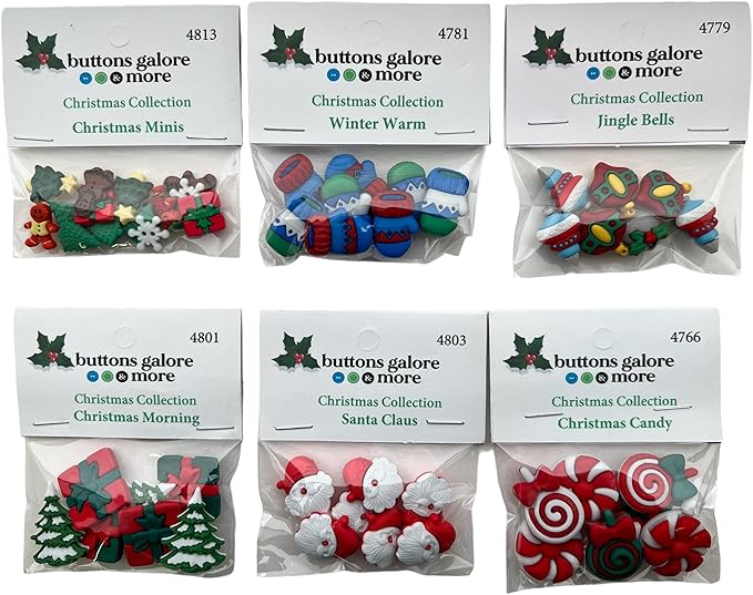 Buttons Galore Assorted Christmas Buttons for Sewing &#x26; Crafts - 50+ Buttons - Set of 6 Packs - Christmas Set 1