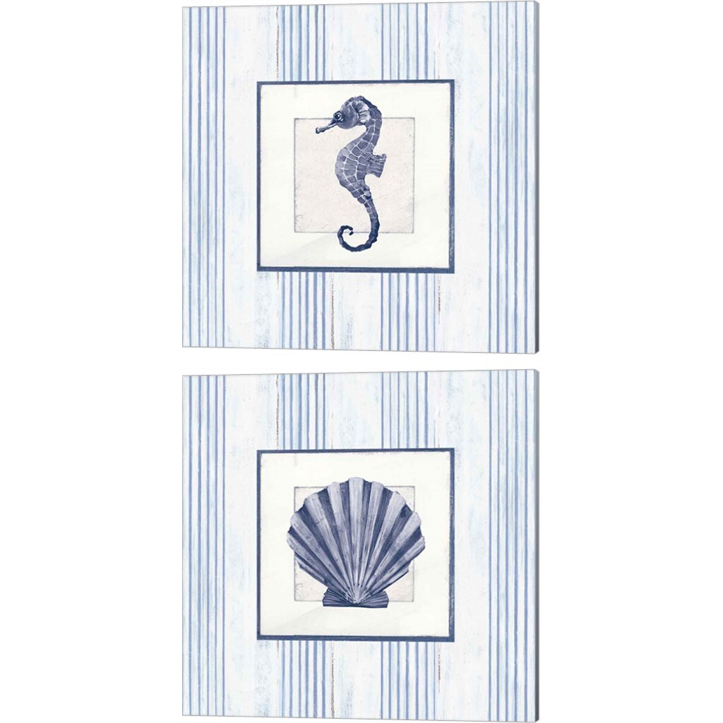 Sanibel Shell Navy by Avery Tillmon 14&#x22; x 14&#x22; Canvas Wall Art (Set of 2)