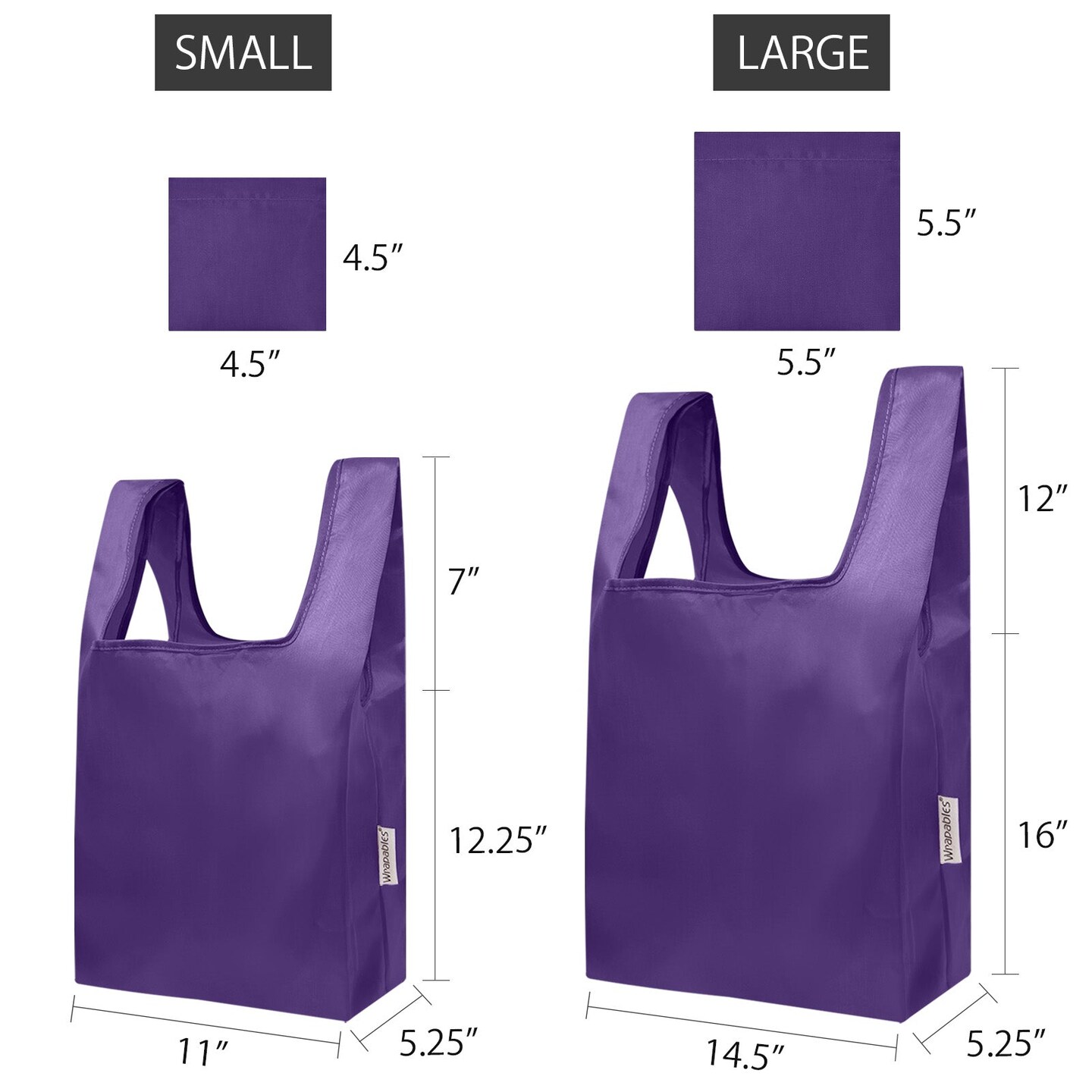 Wrapables JoliBag Nylon Reusable Grocery Bag, 2 Pack, Purple