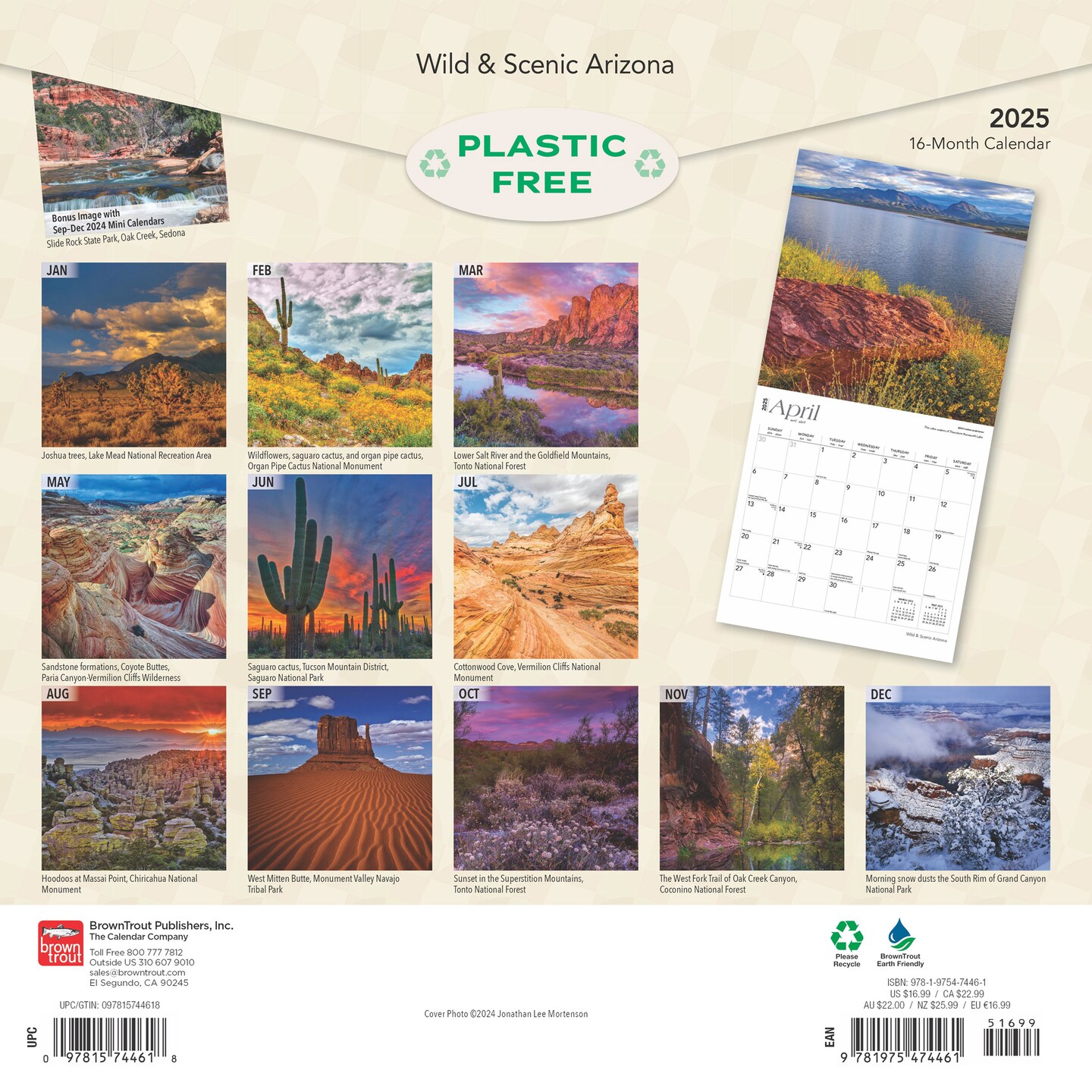 Arizona Wild &#x26; Scenic | 2025 12 x 24 Inch Monthly Square Wall Calendar | Plastic-Free | BrownTrout | USA United States of America Southwest State Nature