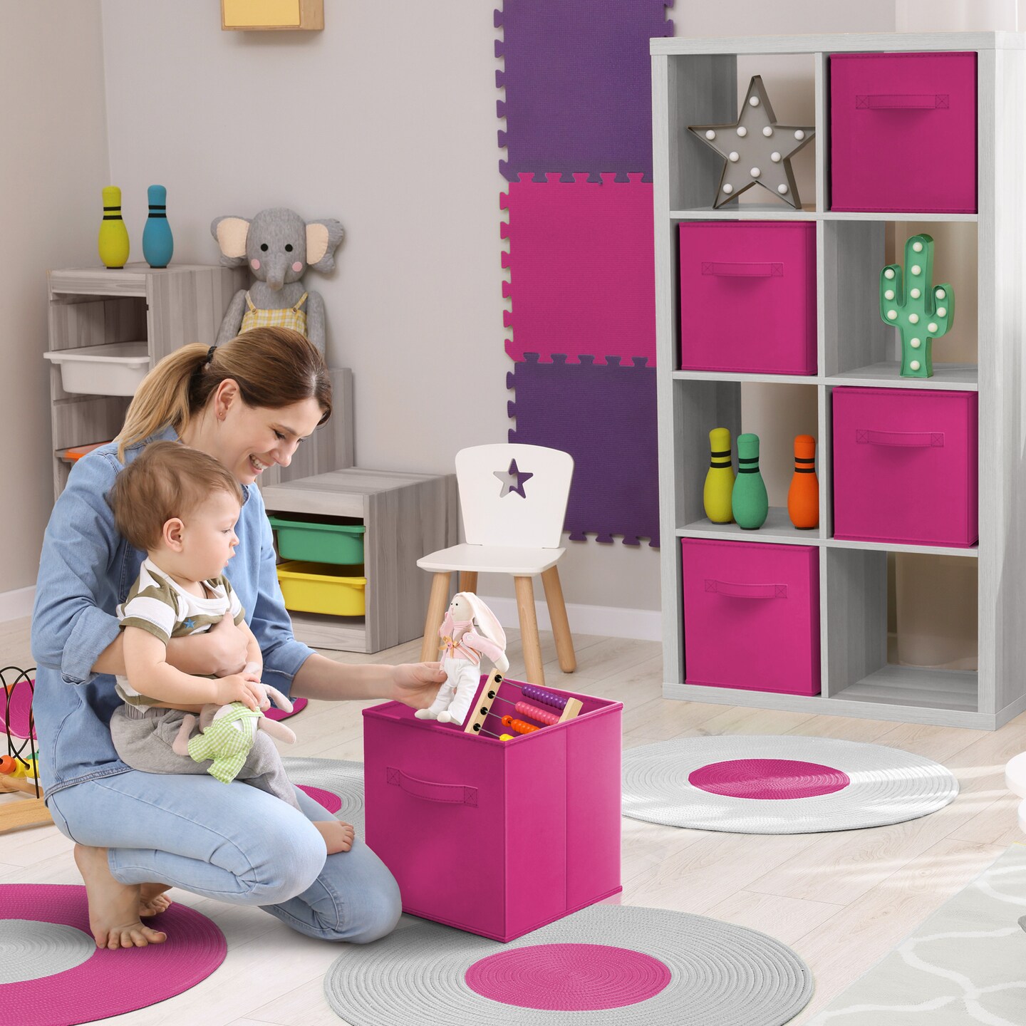 Sorbus Fabric Storage Cubes, Large 13 Inch Storage Bins, Foldable Cube Baskets with Handle, 1-Pc Solid Colors