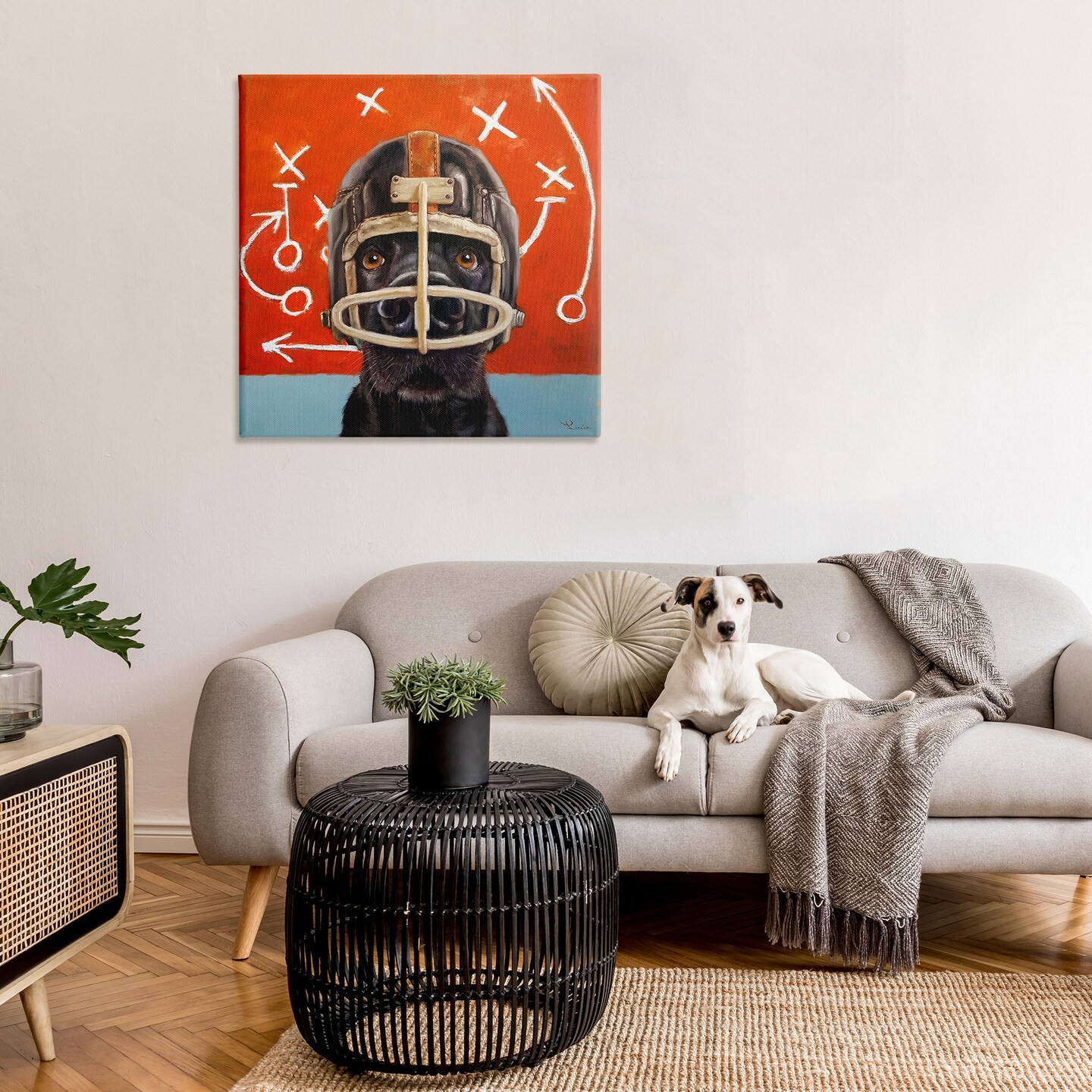Stupell Industries Dog in Football Helmet Sports Plays Canvas Wall Art