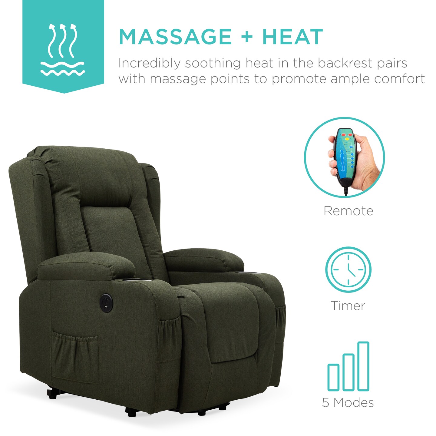 Best Choice Products Electric Power Lift Linen Recliner Massage Chair Furniture w/ USB Port, Heat, Cupholders