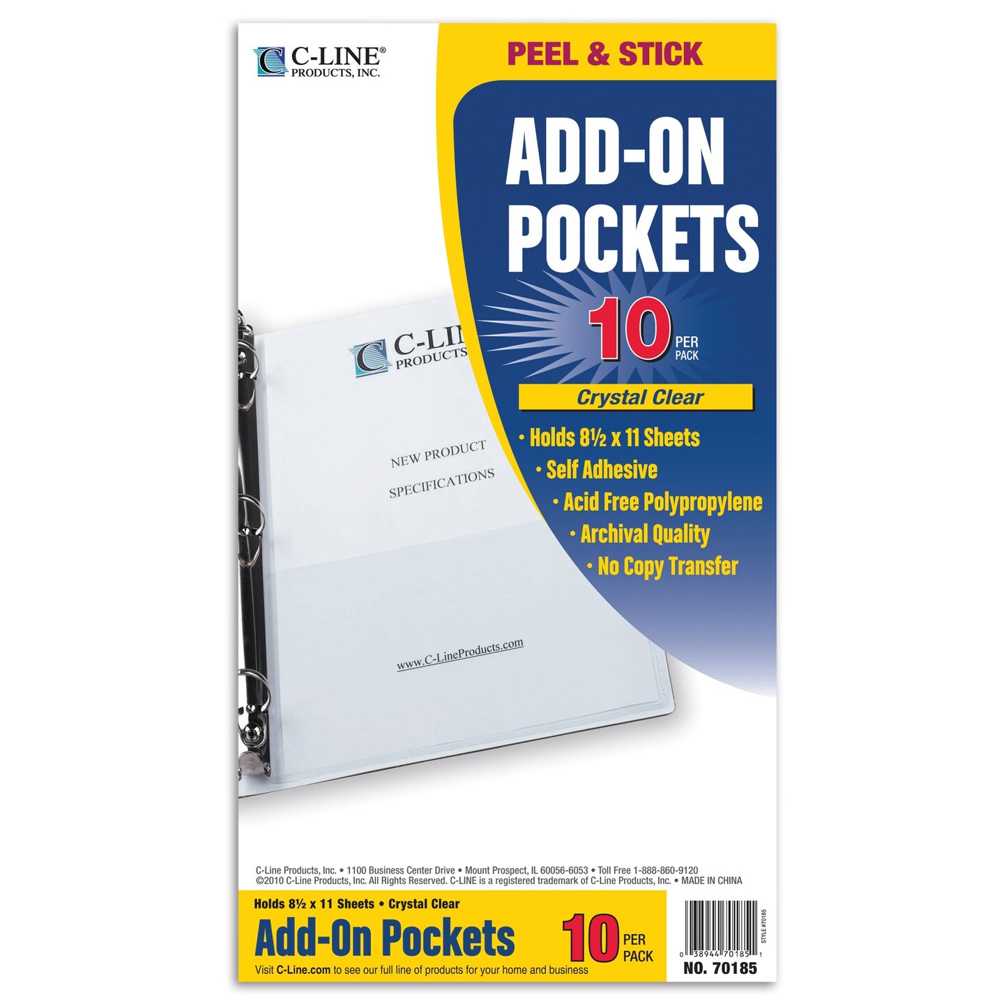 Add-On Filing Pocket, 8-3/4&#x22; x 5-1/8&#x22;, Pack of 10