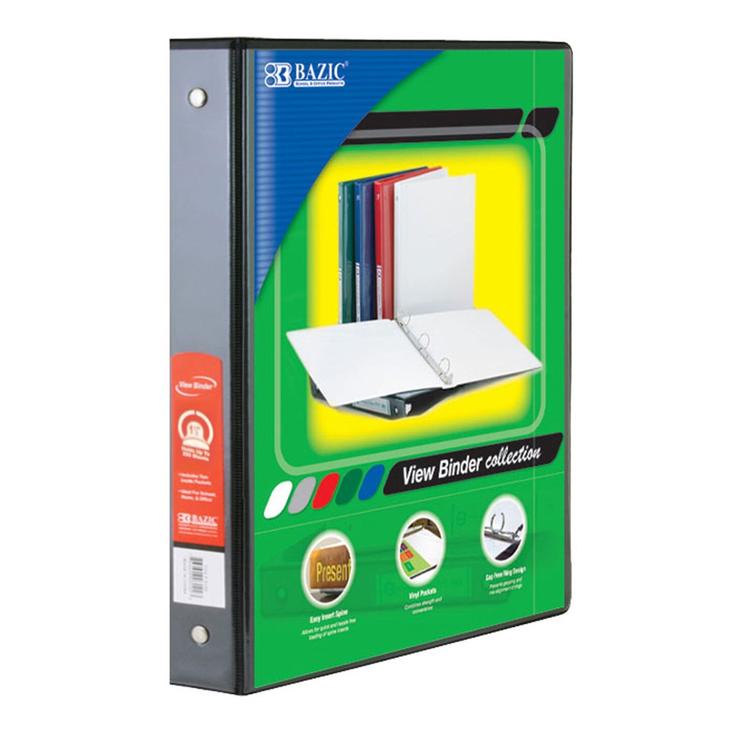 3-Ring View Binder with 2 Pockets, 1.5&#x22;, Black