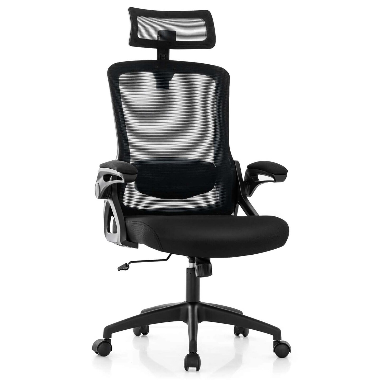 Costway Ergonomic Office Chair with Adjustable Lumbar Support Rocking Backrest Armrests Black/White