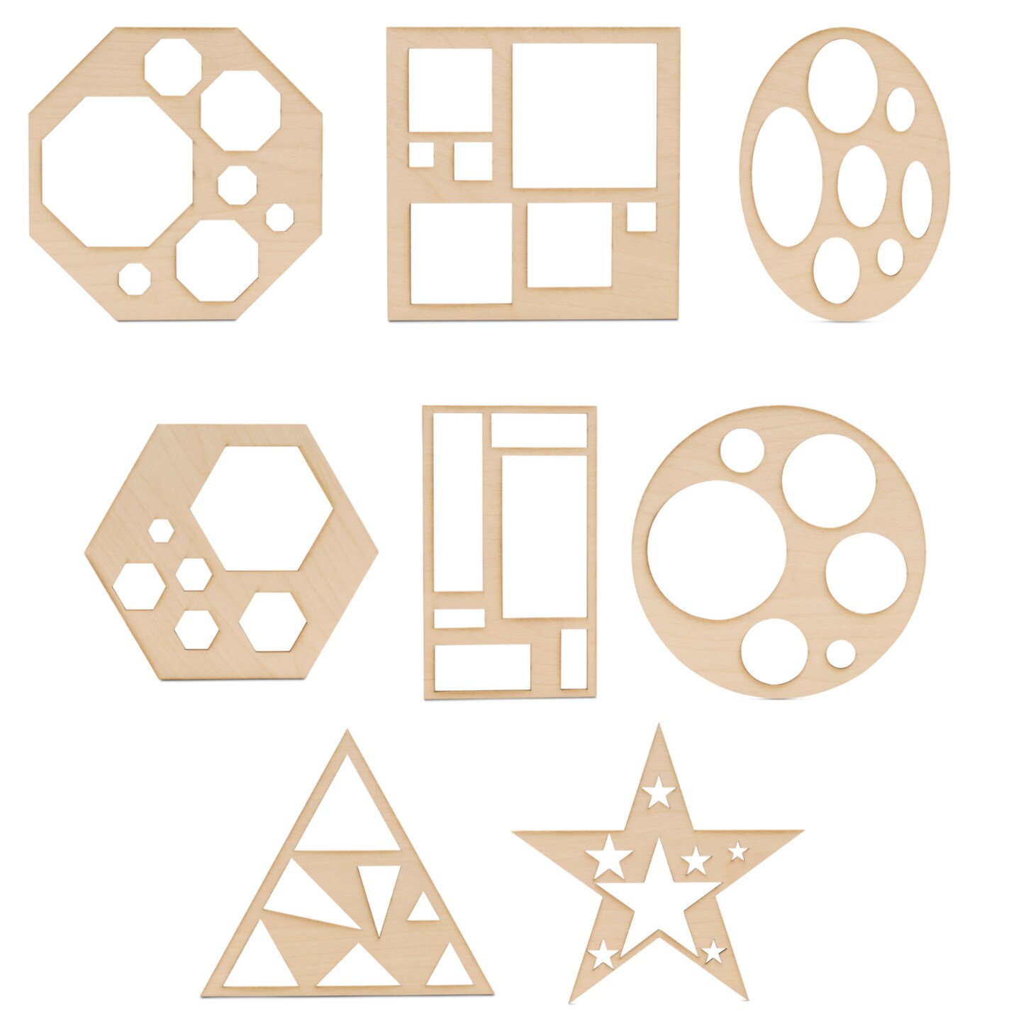 Set of 8 Eco-friendly Geometric Stencils for Painting &#x26; DIY Crafts |Woodpeckers