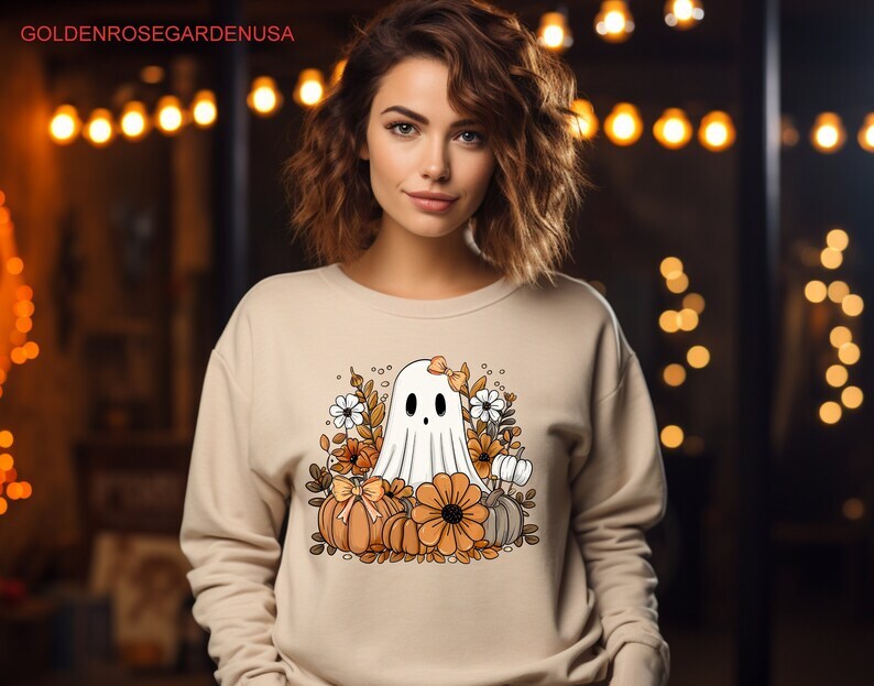 Yihaojia Halloween Spooky Sweatshirt For Women - Cowboy Ghost Graphic, Fall Pullover, Regular Fit
