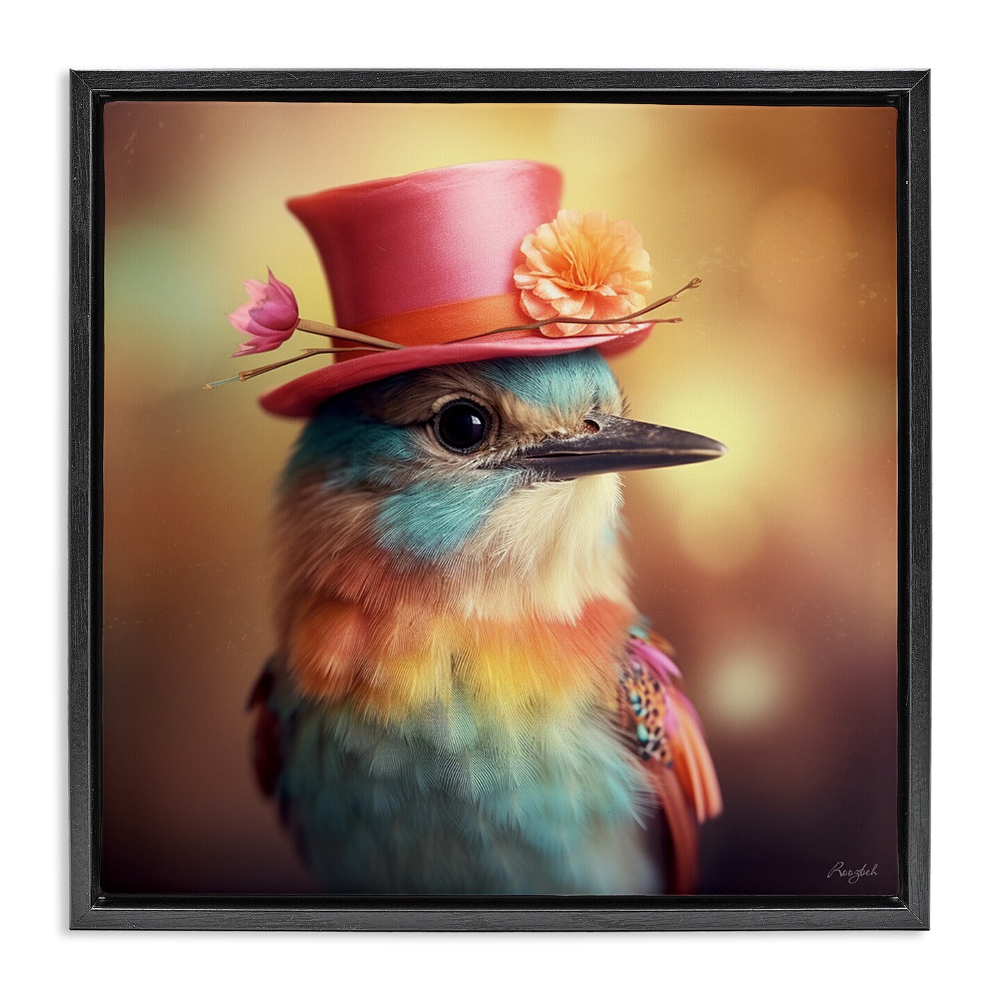 Stupell Industries Pastel Bird in Hat Framed Floater Canvas Wall Art