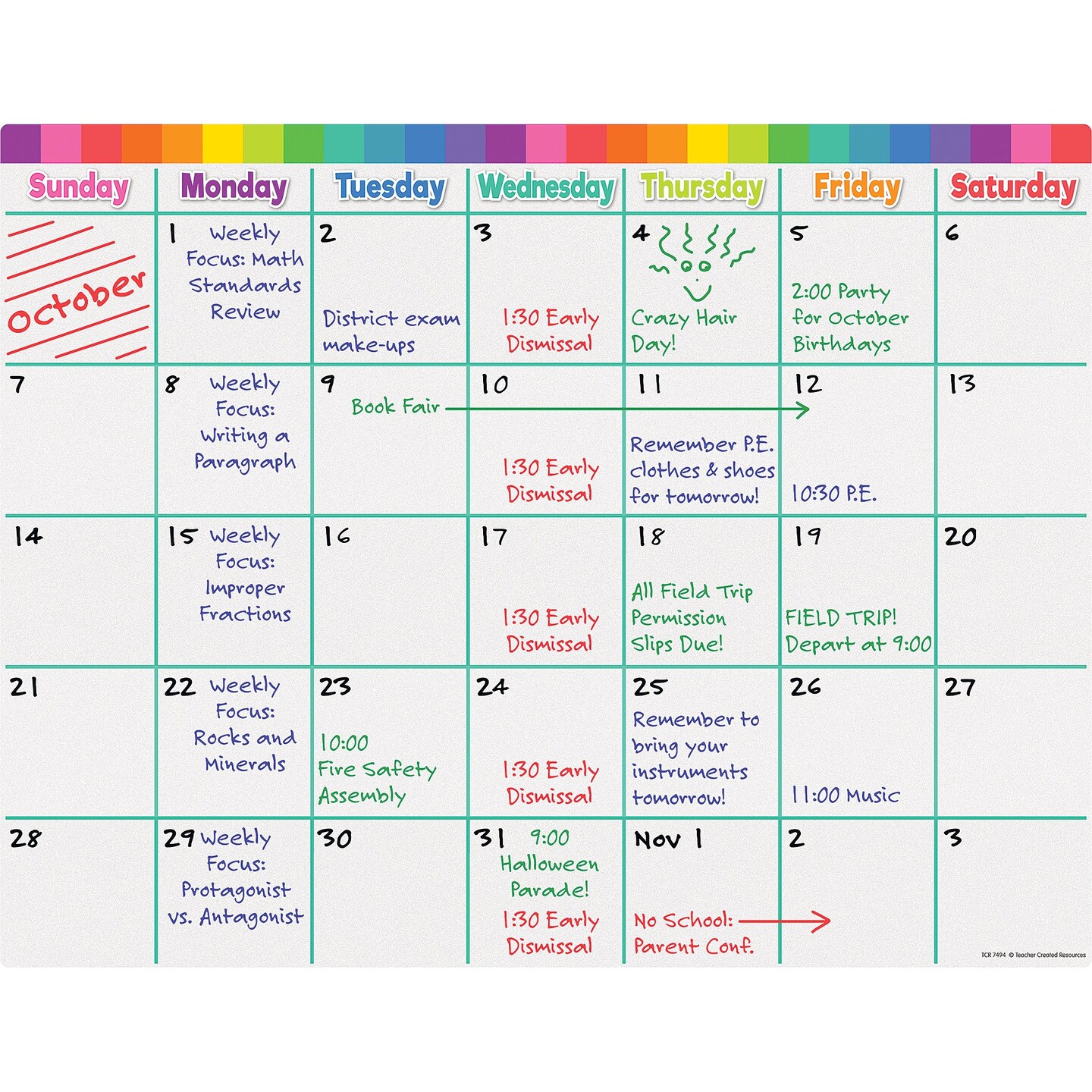 Colorful Calendar Write-On/Wipe-Off Chart
