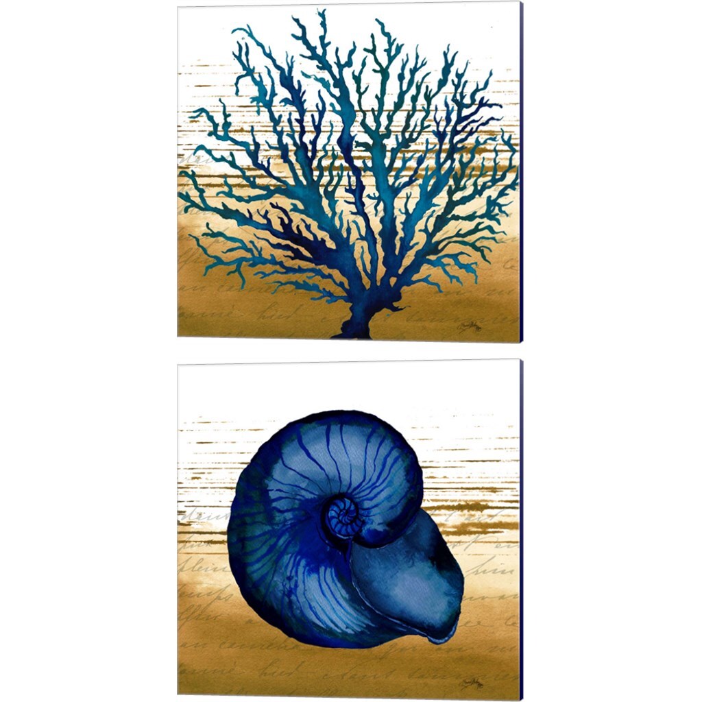 Coastal Blue B by Elizabeth Medley 14" x 14" Canvas Wall Art (Set of 2)