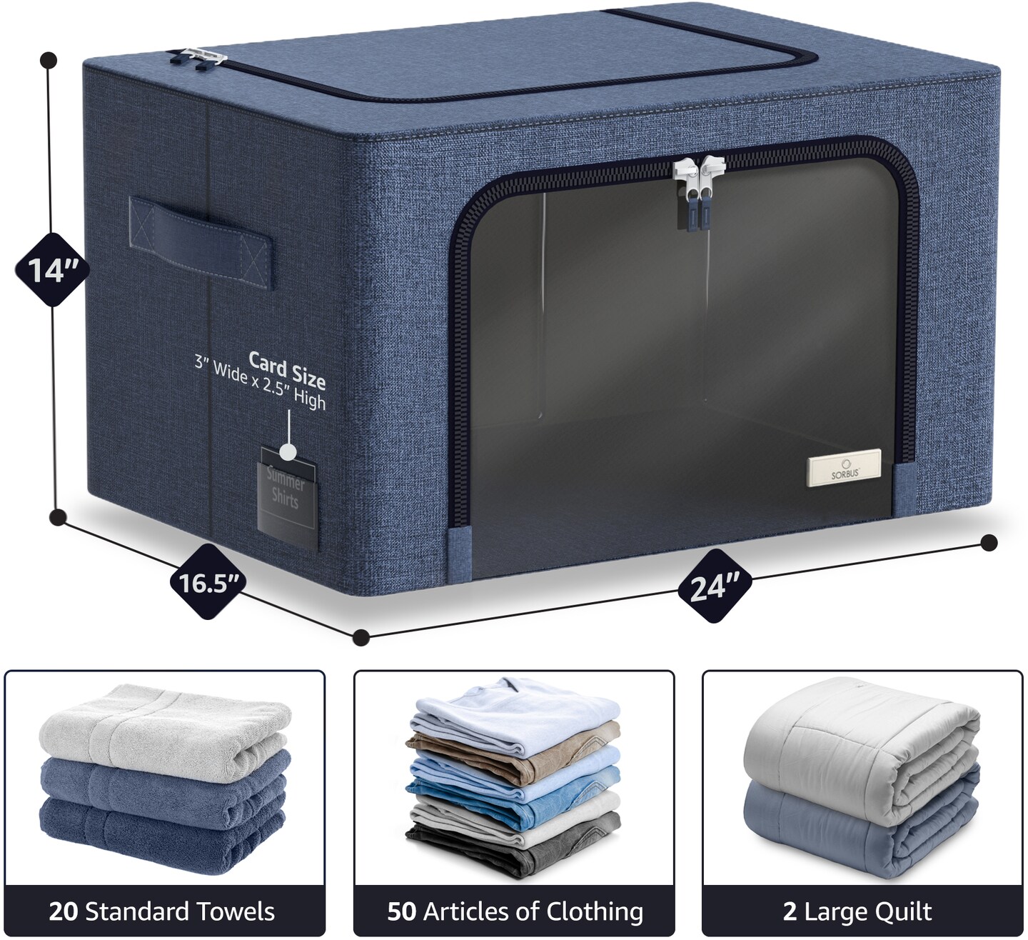 Sorbus 4 Pack Jumbo Storage Bins, Stackable & Foldable Clothes Organizer Bags with Metal Frame, Window, & Handles