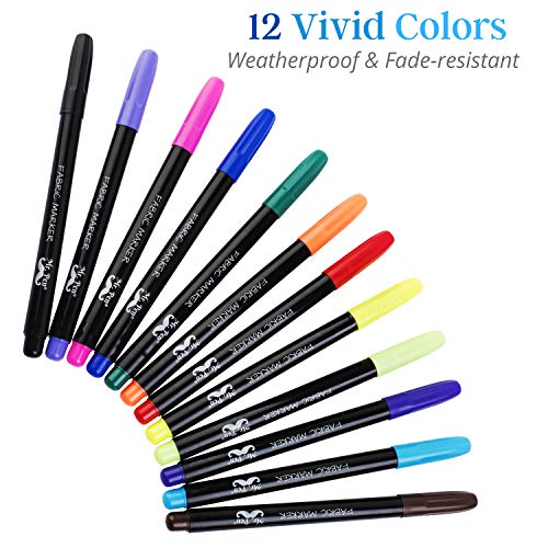 Fabric Markers - 12-Pack, Permanent Fabric Paint Markers in Assorted Colors, Ideal for Clothes, T-Shirts, and General Fabric Use