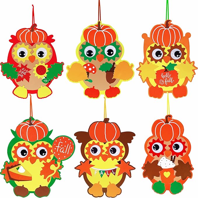 36 sets of fall craft kits. Fall Kids' Crafts DIY Fall Owl Ornament Decorations Art Sets Pumpkins Autumn Leaf Foam Stickers Googly Eyes for Kids Party: Thanksgiving, Halloween, and Classroom Activities