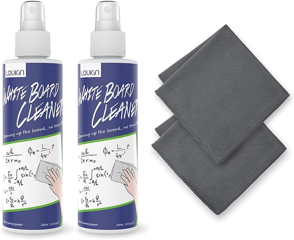 Non-Toxic Whiteboard Cleaner, 8.5 Fl Oz Dry Erase Board Cleaner, Low-Odor Whiteboard Cleaning Spray with Cloths, Removes Stubborn Marks from Whiteboards(2-Pack)