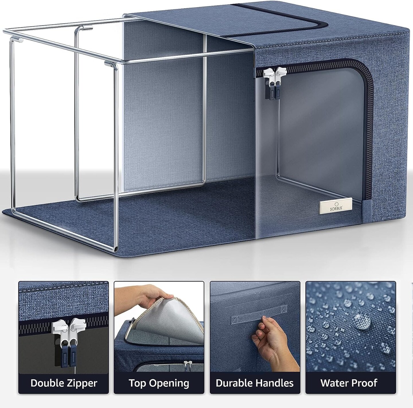 Sorbus 1 Pack Jumbo Storage Bin with Metal Frame, Storage Containers with Window & Handles, Stackable & Foldable Clothes Organizer Bag