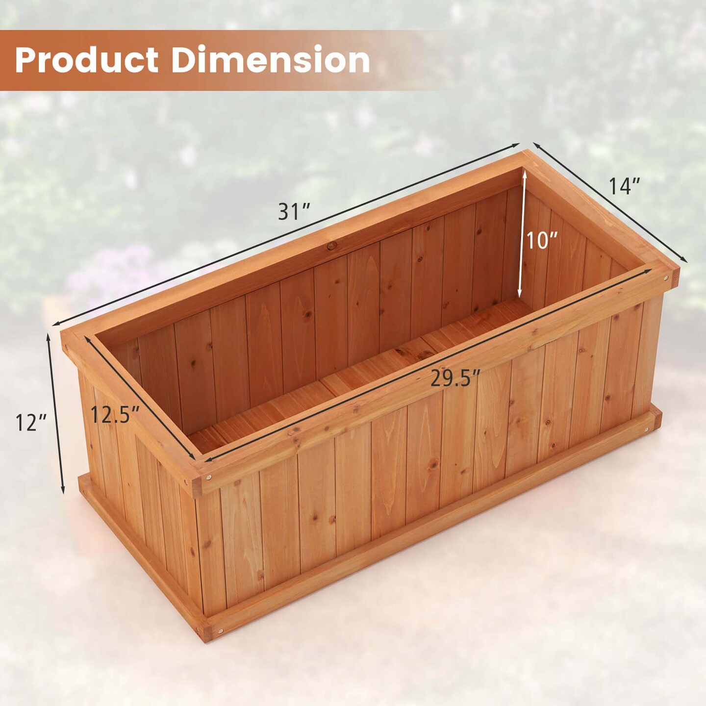 Costway Raised Garden Bed Fir Wood Rectangle Planter Box with Drainage Holes Orange