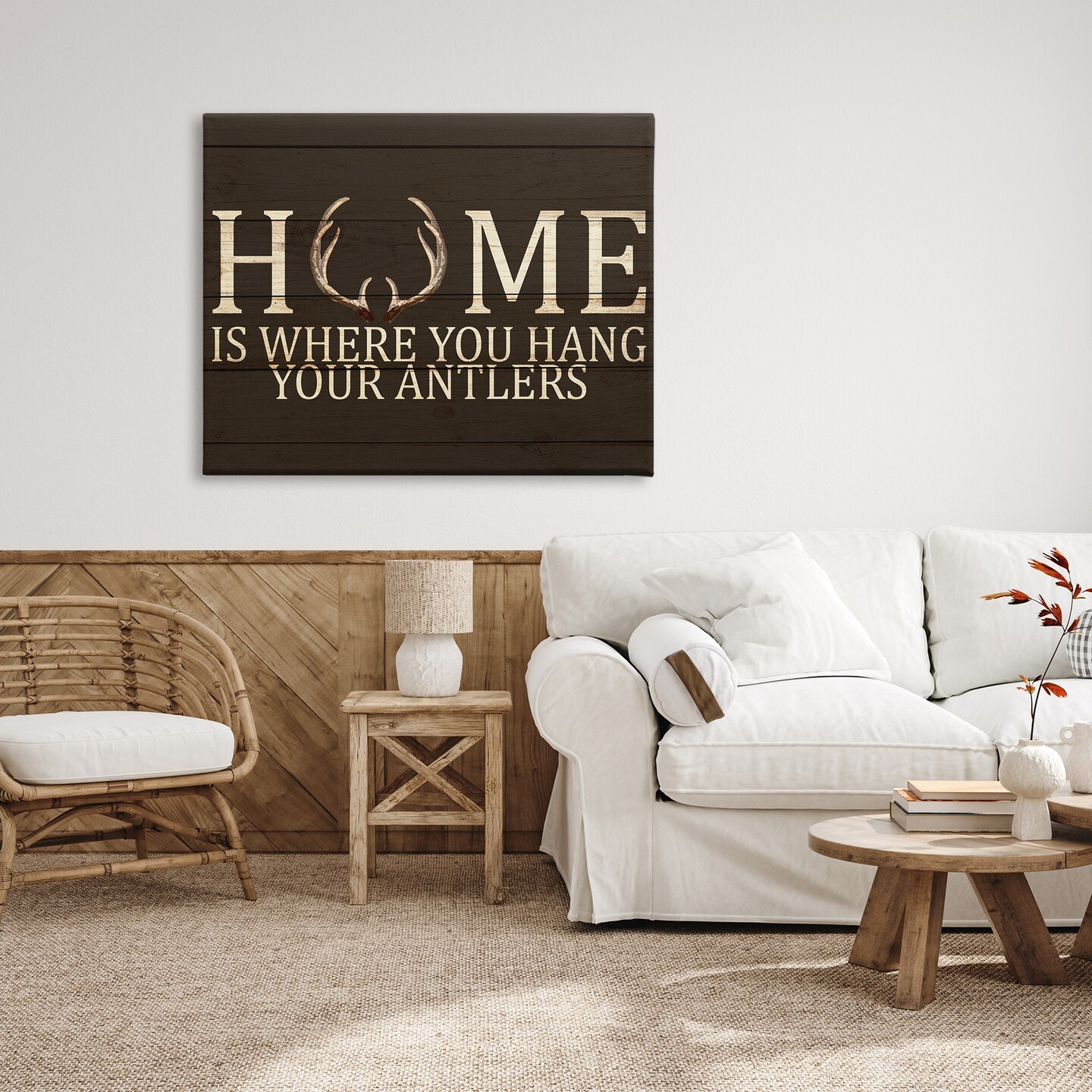 Stupell Industries Hang Your Antlers Rustic Canvas Wall Art