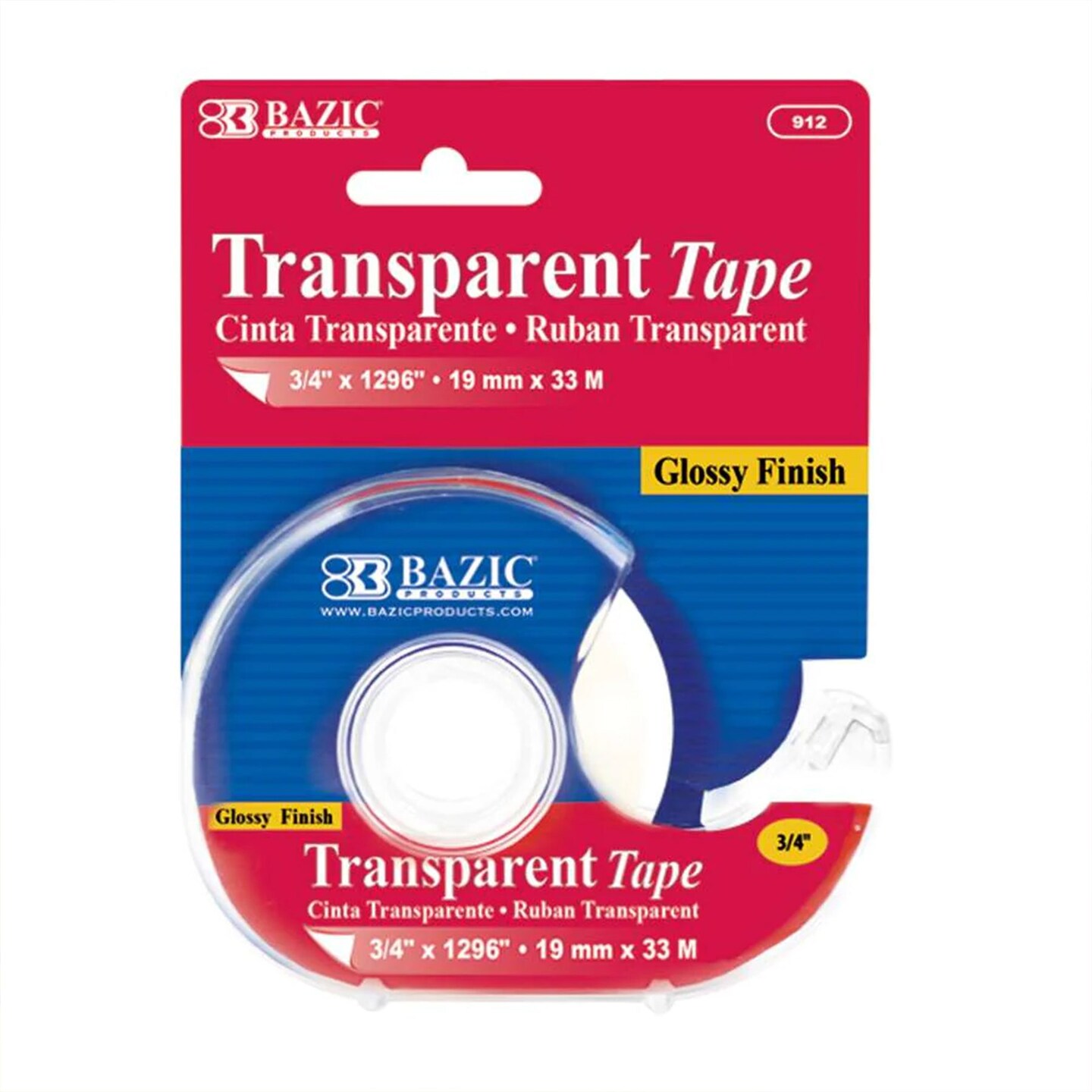 Transparent Tape with Dispenser, 3/4&#x22; x 1296&#x22;, Pack of 12