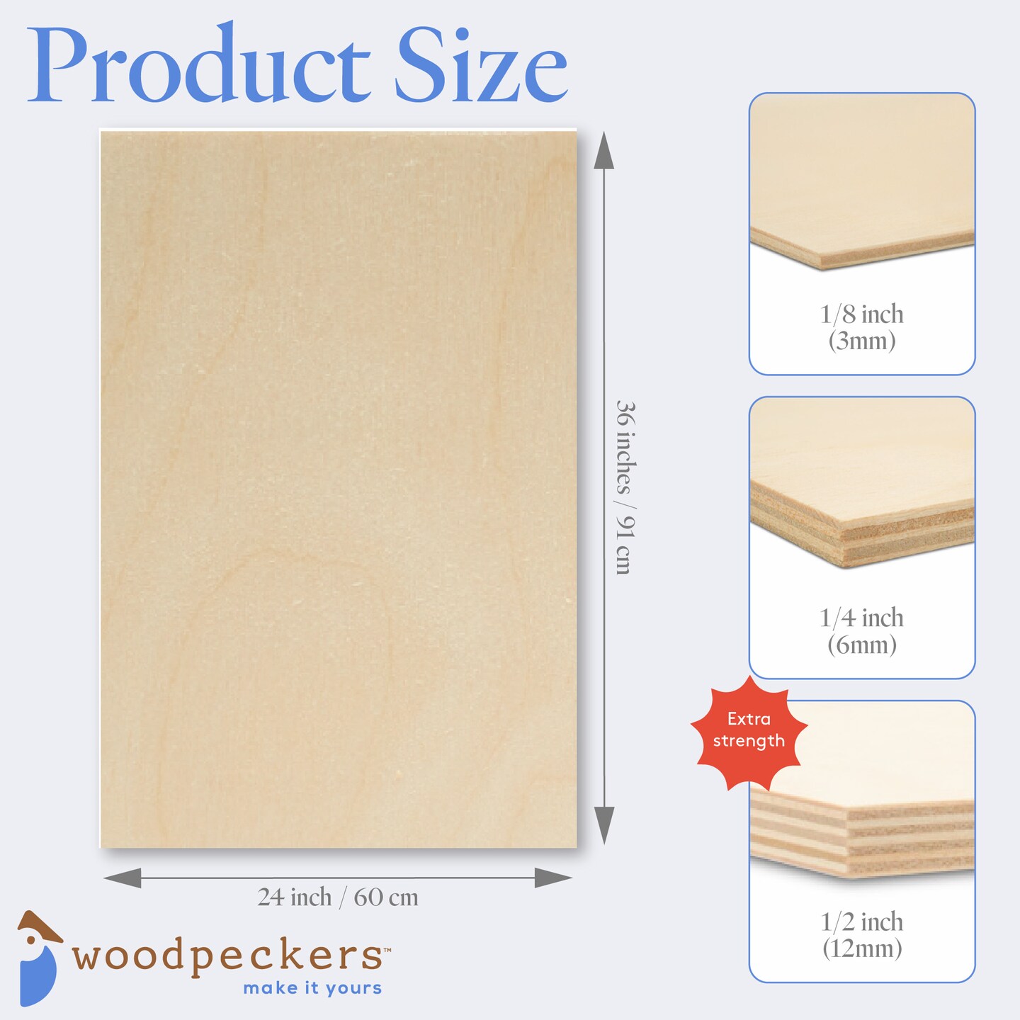 Baltic Birch Plywood, 24 x 36 Inch, B/BB Grade Sheets, 1/2, 1/4 or 1/8 Inch Thick| Woodpeckers