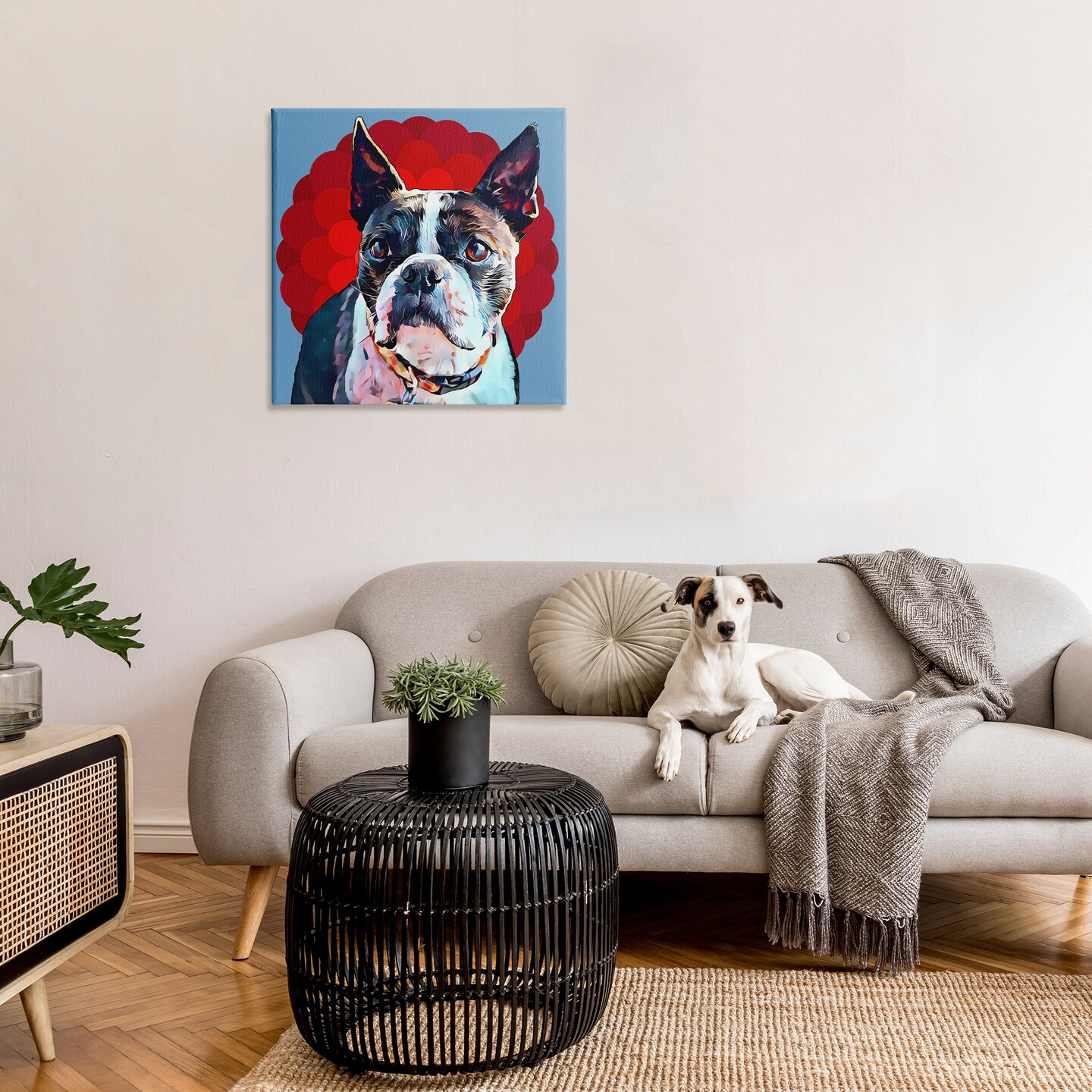Stupell Industries Boston Terrier Dog over Geometric Canvas Wall Art