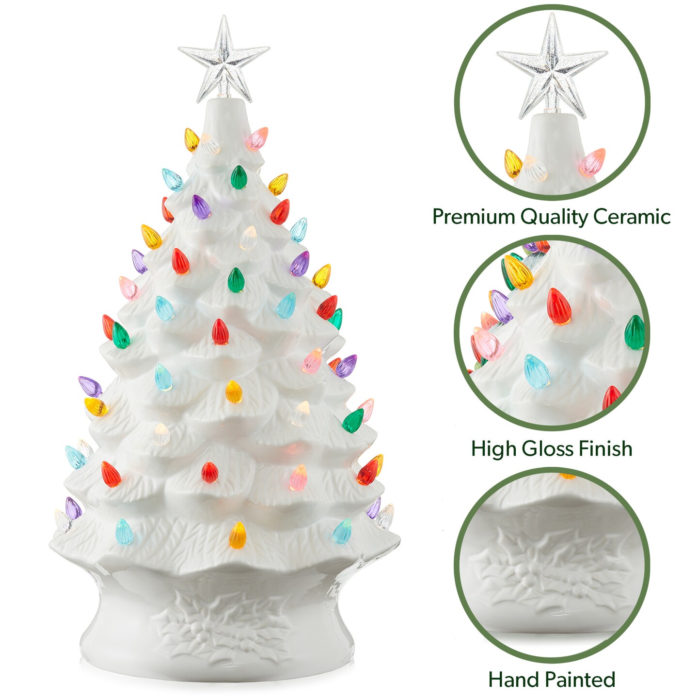 Casafield Hand Painted Ceramic Christmas Tree, 24-Inch Pre-Lit Tree with 148 Multi Color Lights and 2 Star Toppers
