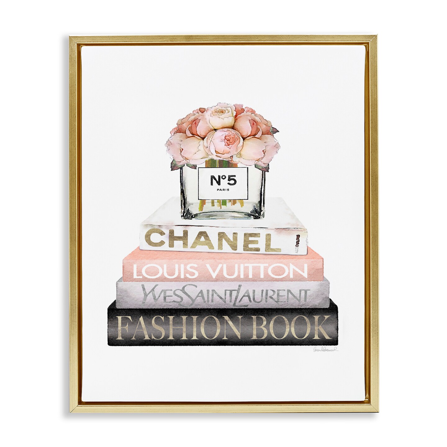 Stupell Industries Pink Fashion Book Stack Framed Floater Canvas Wall Art