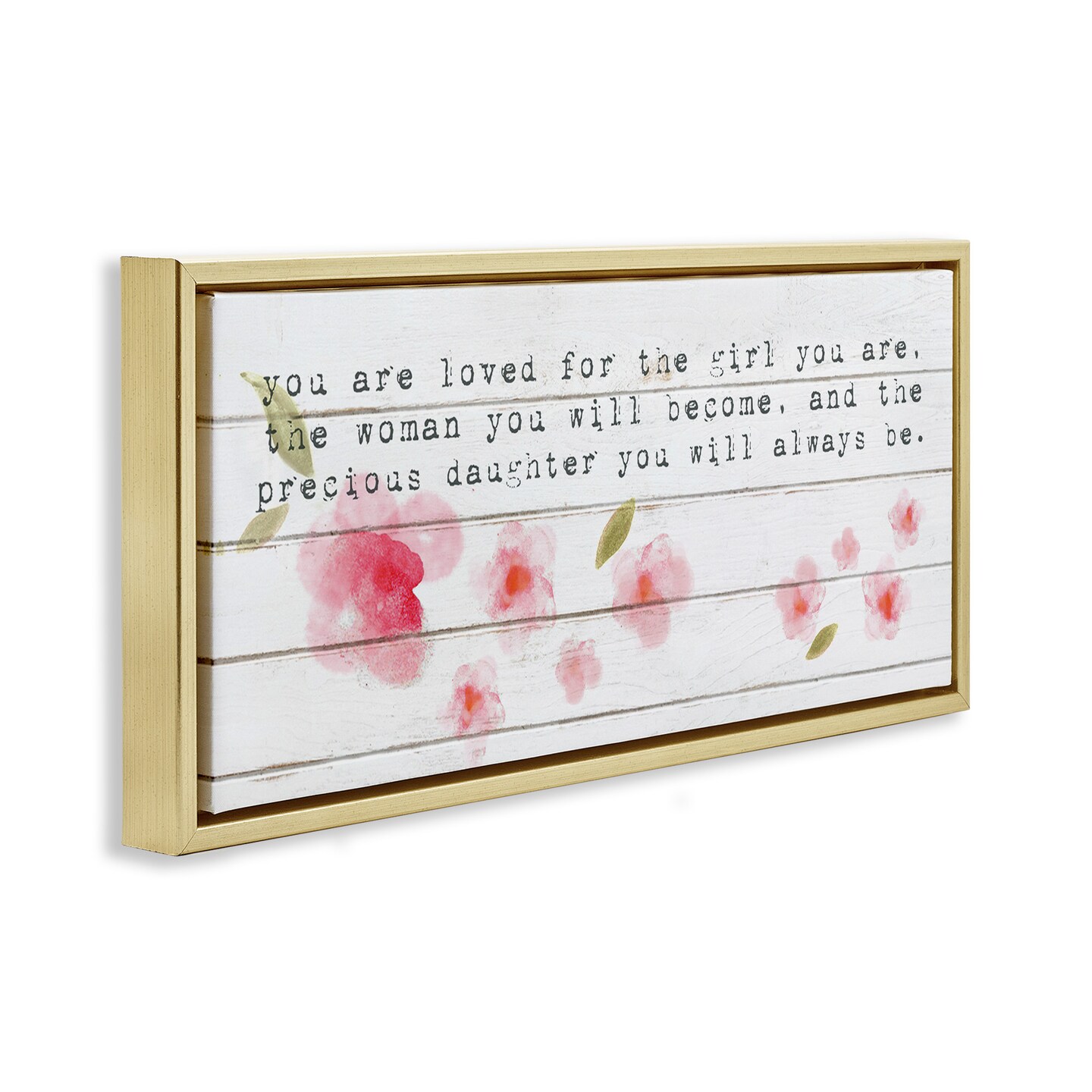 Stupell Industries Precious Daughter with Pink Flowers Framed Floater Canvas Wall Art